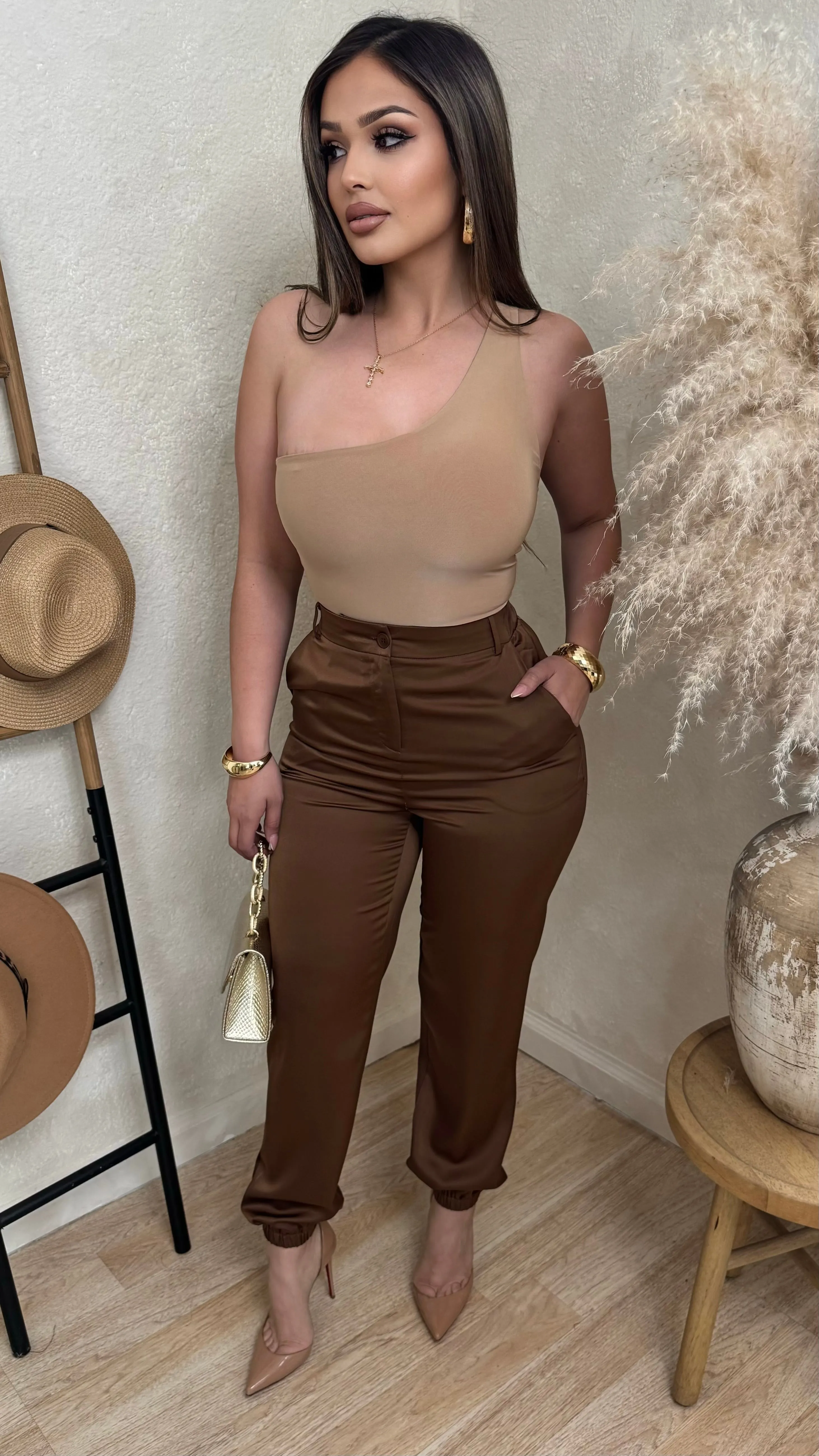 Sleek Glam High Rise Trousers (Dk. Brown) sold by Lavish Couture Fashion product image thumbnail 2