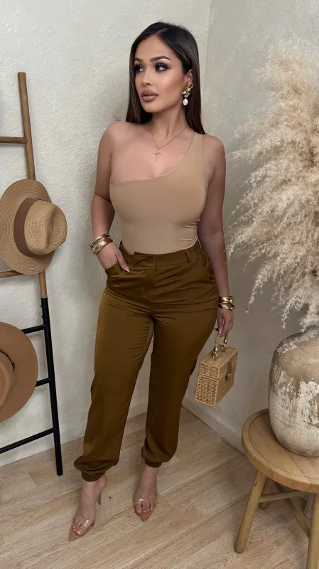 Sleek Glam High Rise Trousers (Bronze) sold by Lavish Couture Fashion