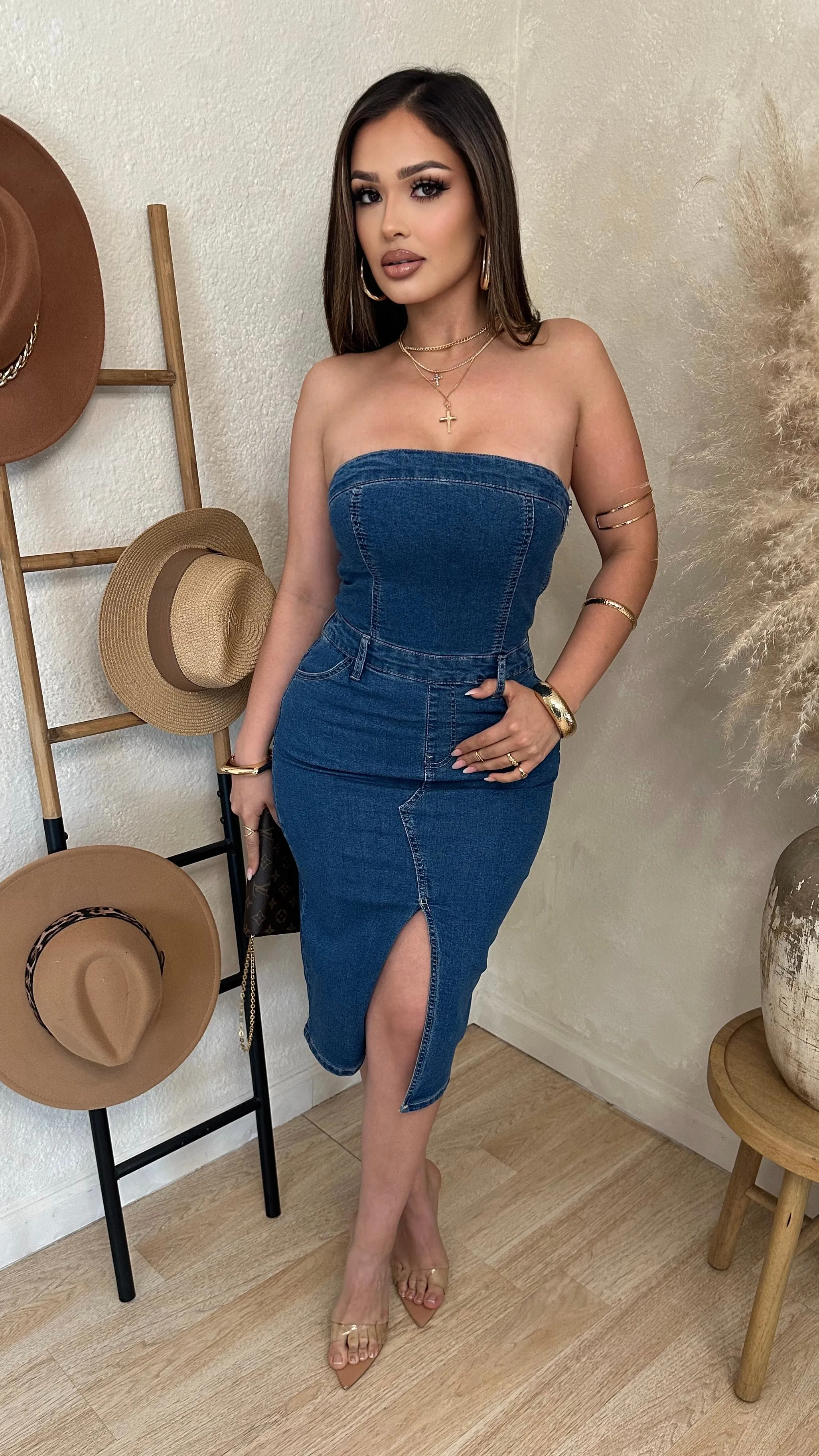 Curve Appeal Denim Strapless Dress sold by Lavish Couture Fashion product image thumbnail 4