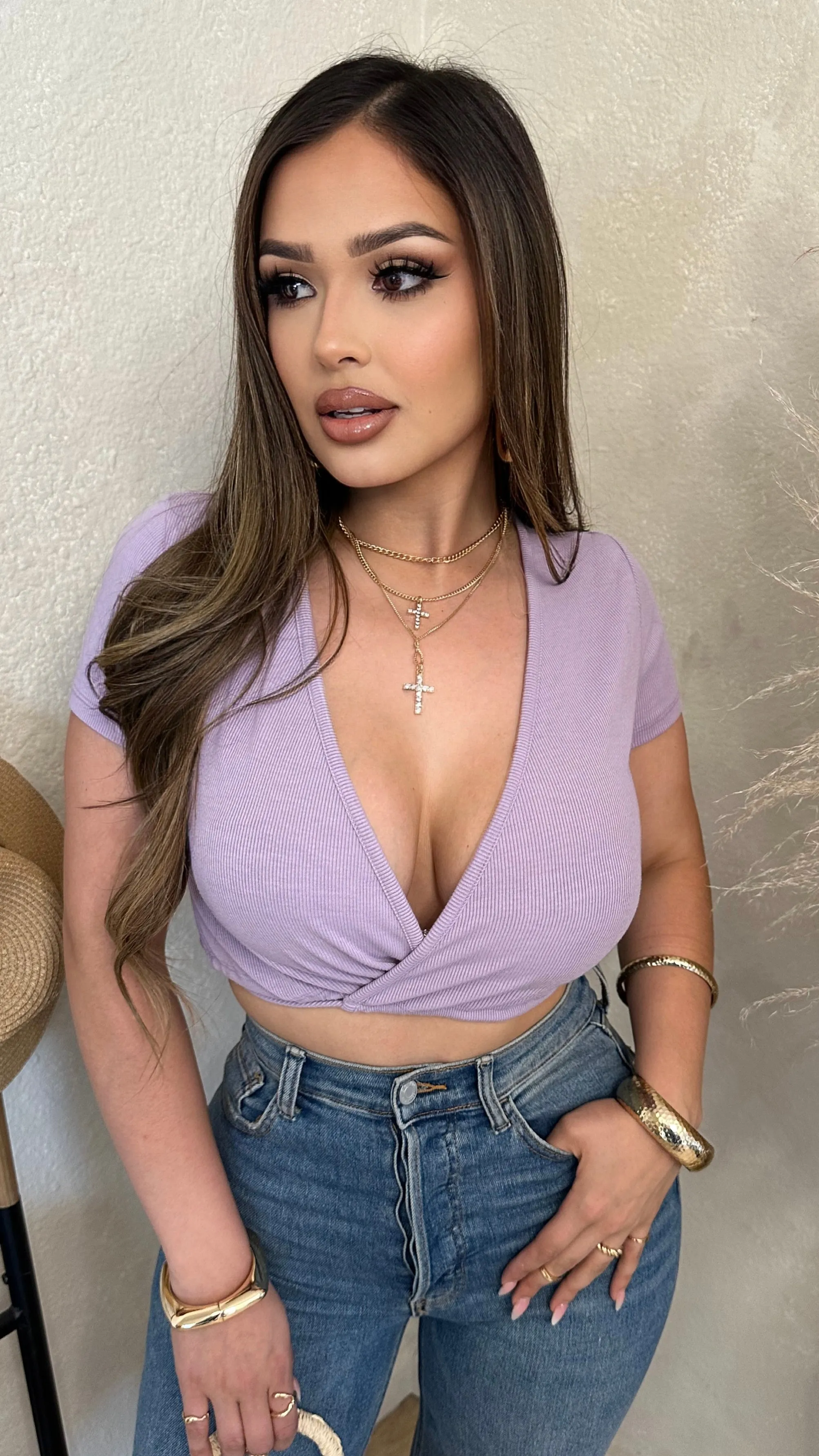 Flirty Wrap Crop Top (Lavender) sold by Lavish Couture Fashion