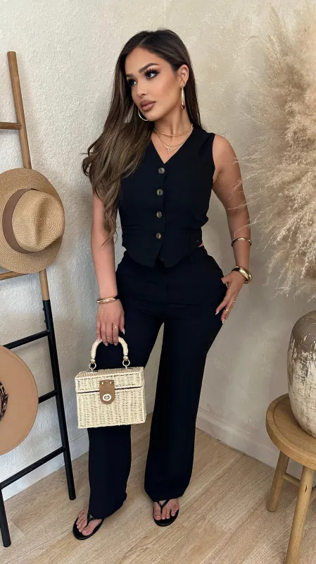 Linen Luxe 2PC Pant Set (Black) sold by Lavish Couture Fashion