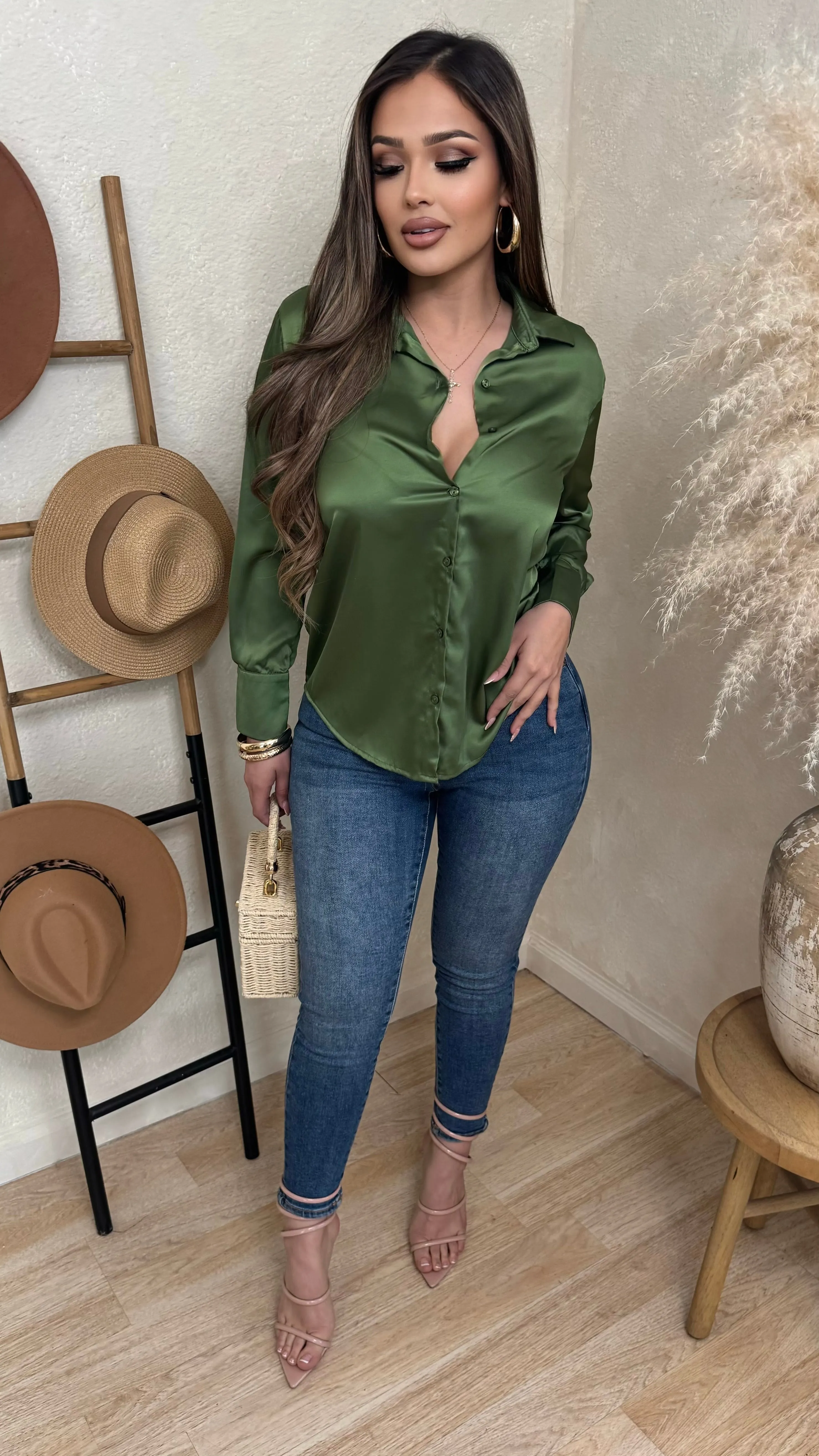 Western Scene Long Sleeve Top (Olive) sold by Lavish Couture Fashion