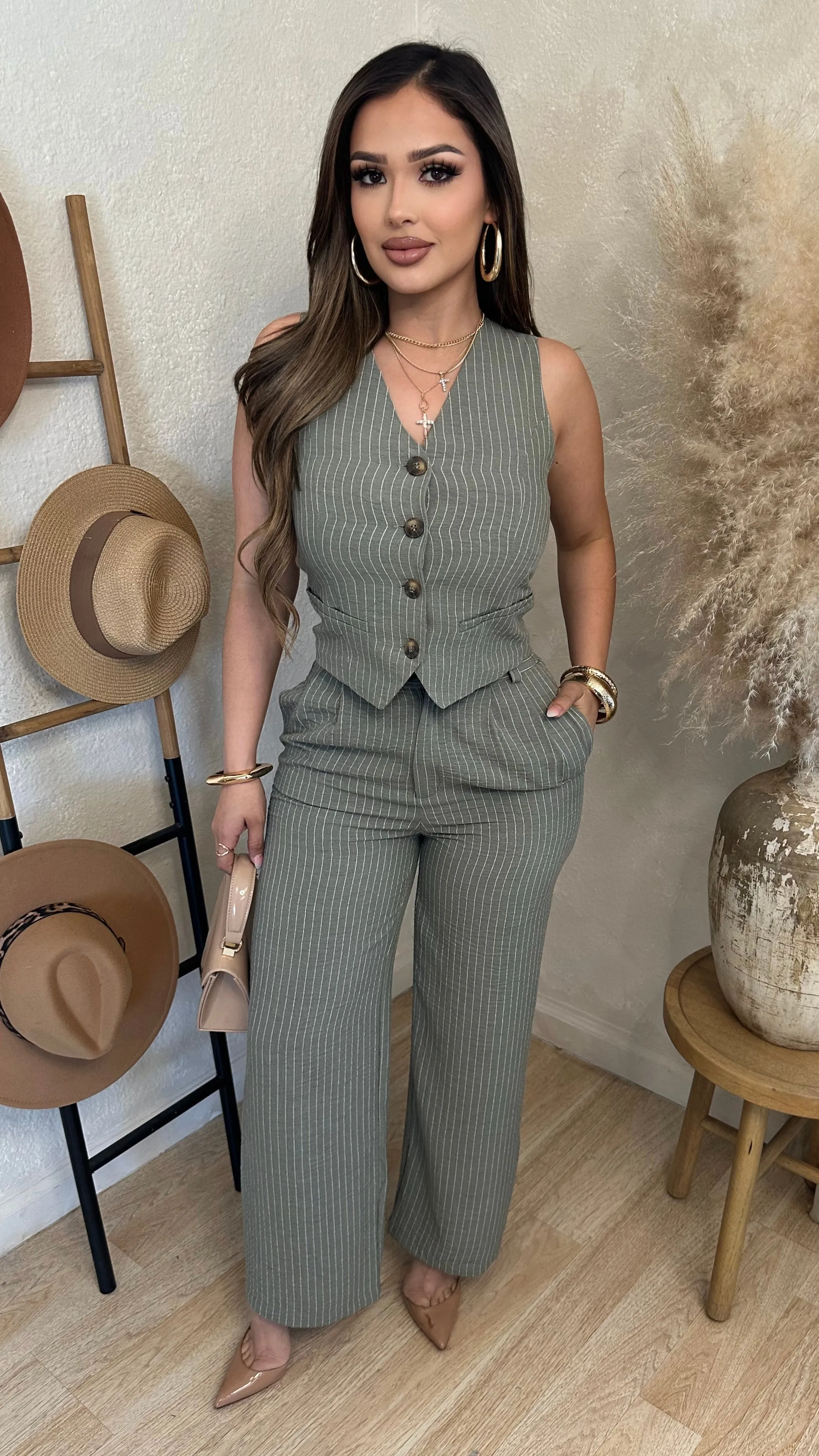 Boss Babe Stripe Set (Olive) sold by Lavish Couture Fashion product image thumbnail 3