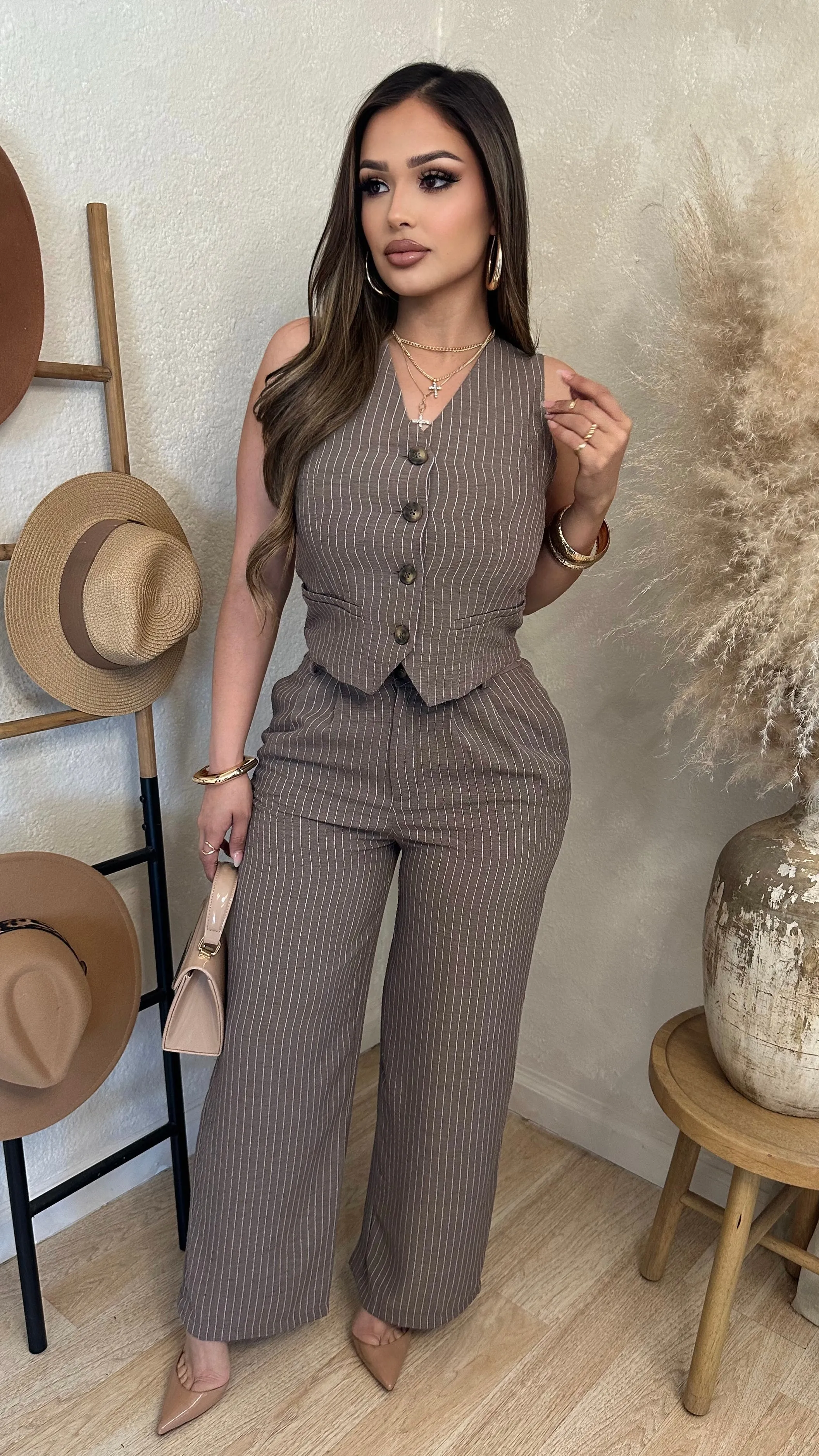 Boss Babe Stripe Set (Brown) sold by Lavish Couture Fashion product image thumbnail 3