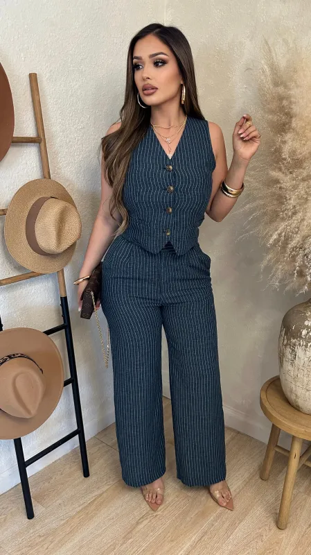 Boss Babe Stripe Set (Navy) sold by Lavish Couture Fashion