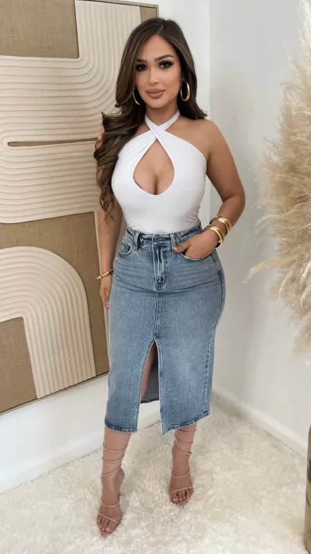 Heatwave Halter Bodysuit (White) sold by Lavish Couture Fashion