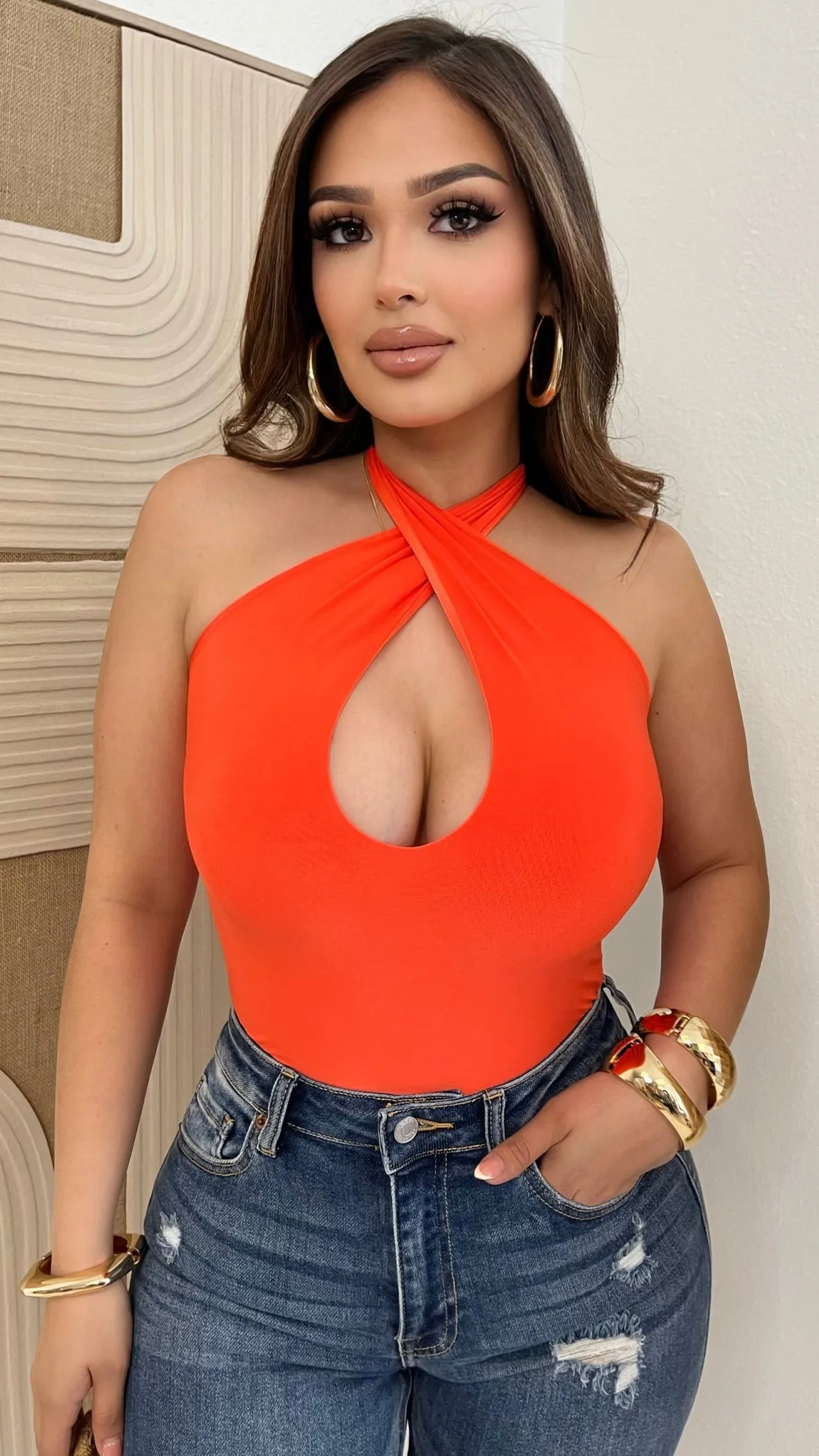 Heatwave Halter Bodysuit (Orange) sold by Lavish Couture Fashion product image thumbnail 4