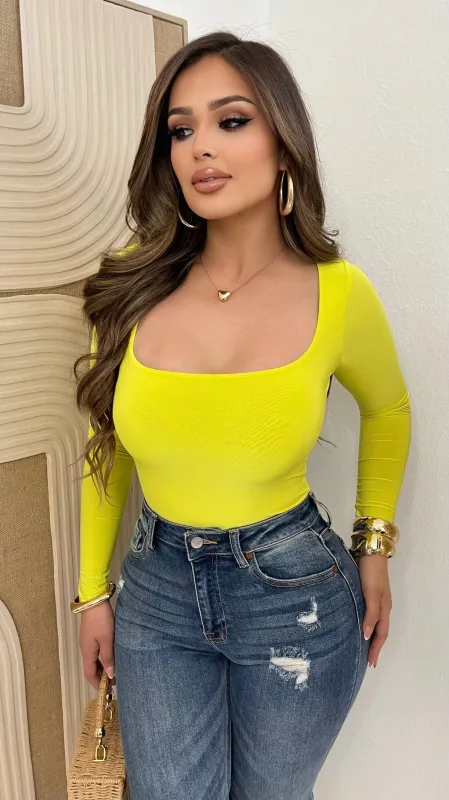 Lit Up Bodysuit (Neon Yellow) sold by Lavish Couture Fashion