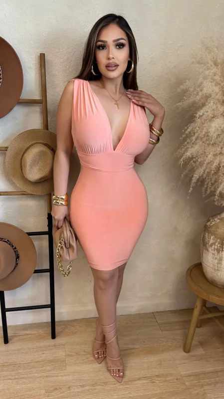 Upscale Attitude Midi Dress (Coral) sold by Lavish Couture Fashion