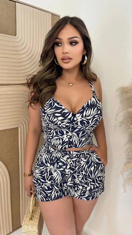 Missed Your Moment 2PC Short Set (Navy/White) sold by Lavish Couture Fashion