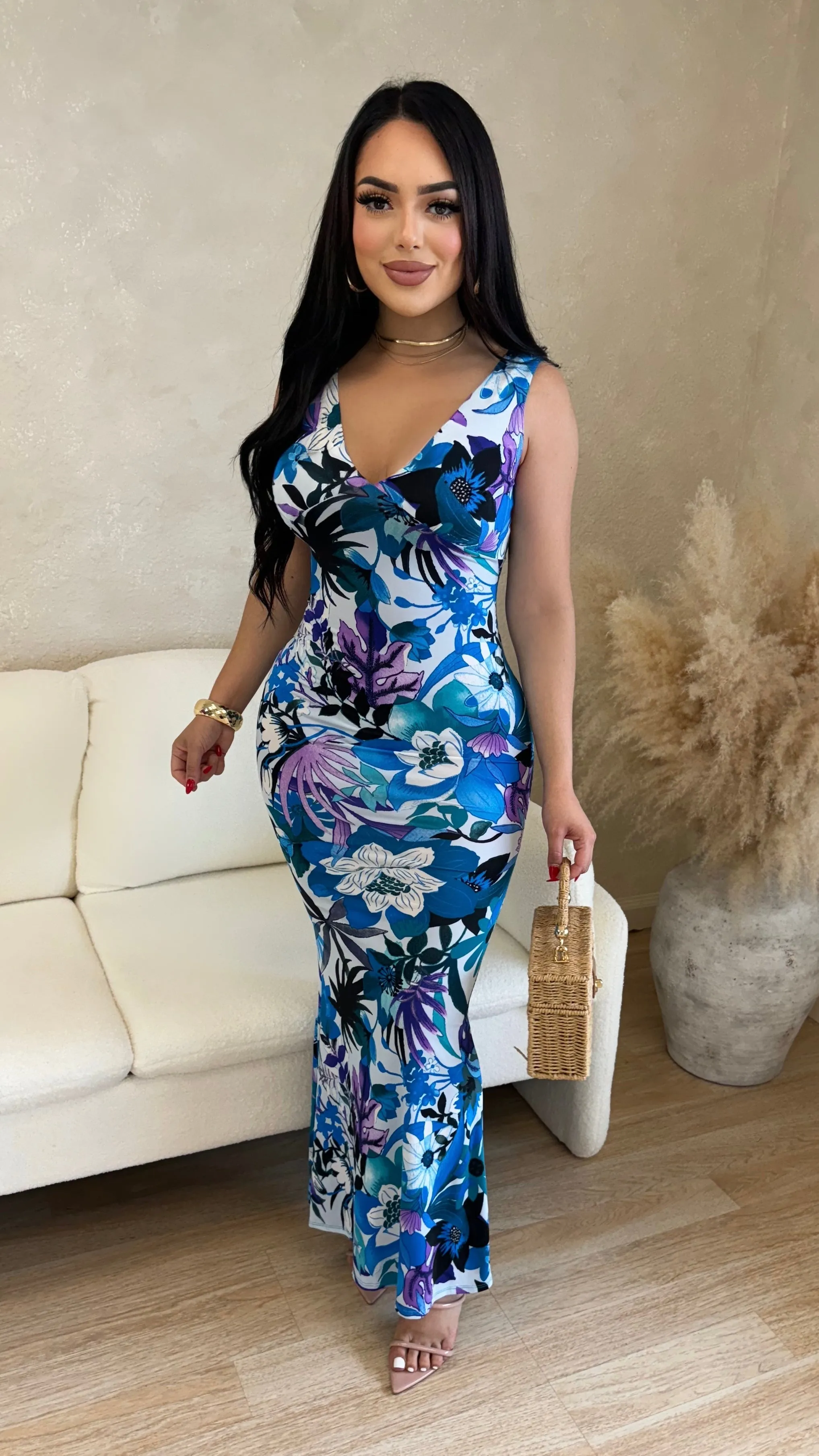 Yuliana Maxi Dress (White/ Blue) sold by Lavish Couture Fashion product image thumbnail 3