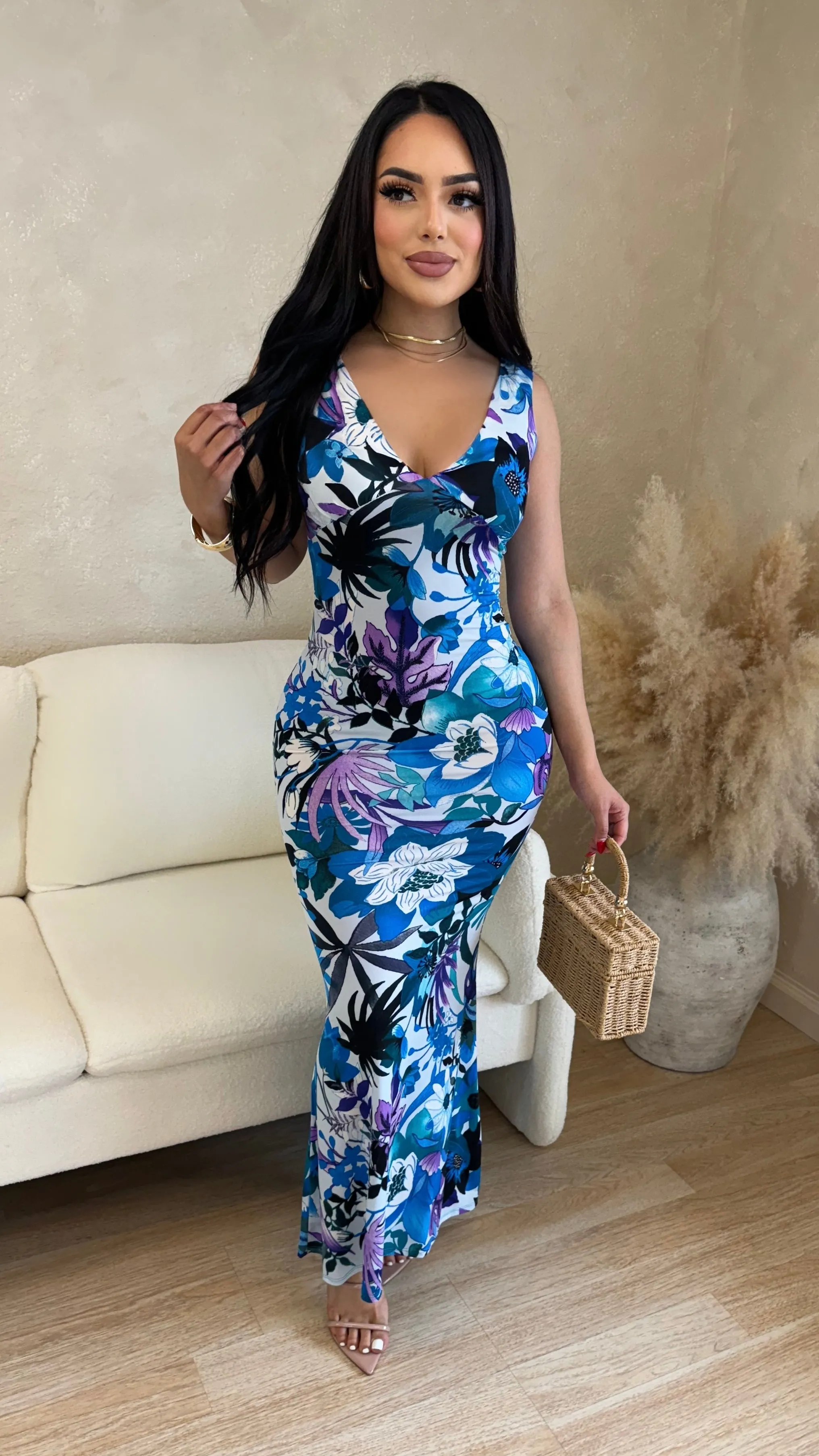 Yuliana Maxi Dress (White/ Blue) sold by Lavish Couture Fashion product image thumbnail 2