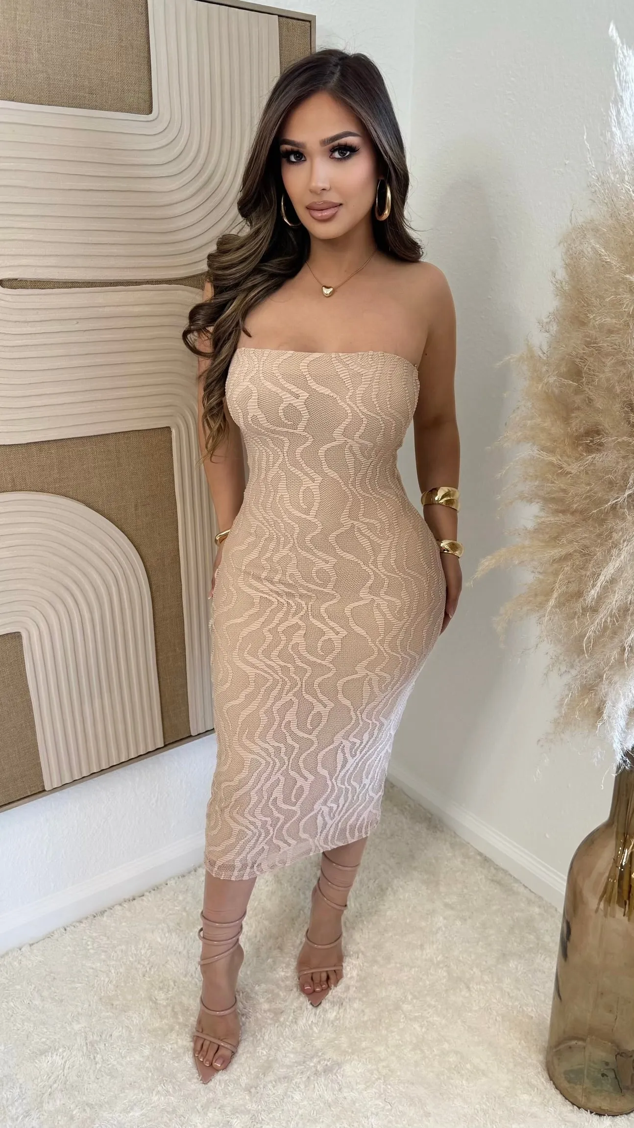Nude Strapless Bodycon Dress sold by Lavish Couture Fashion