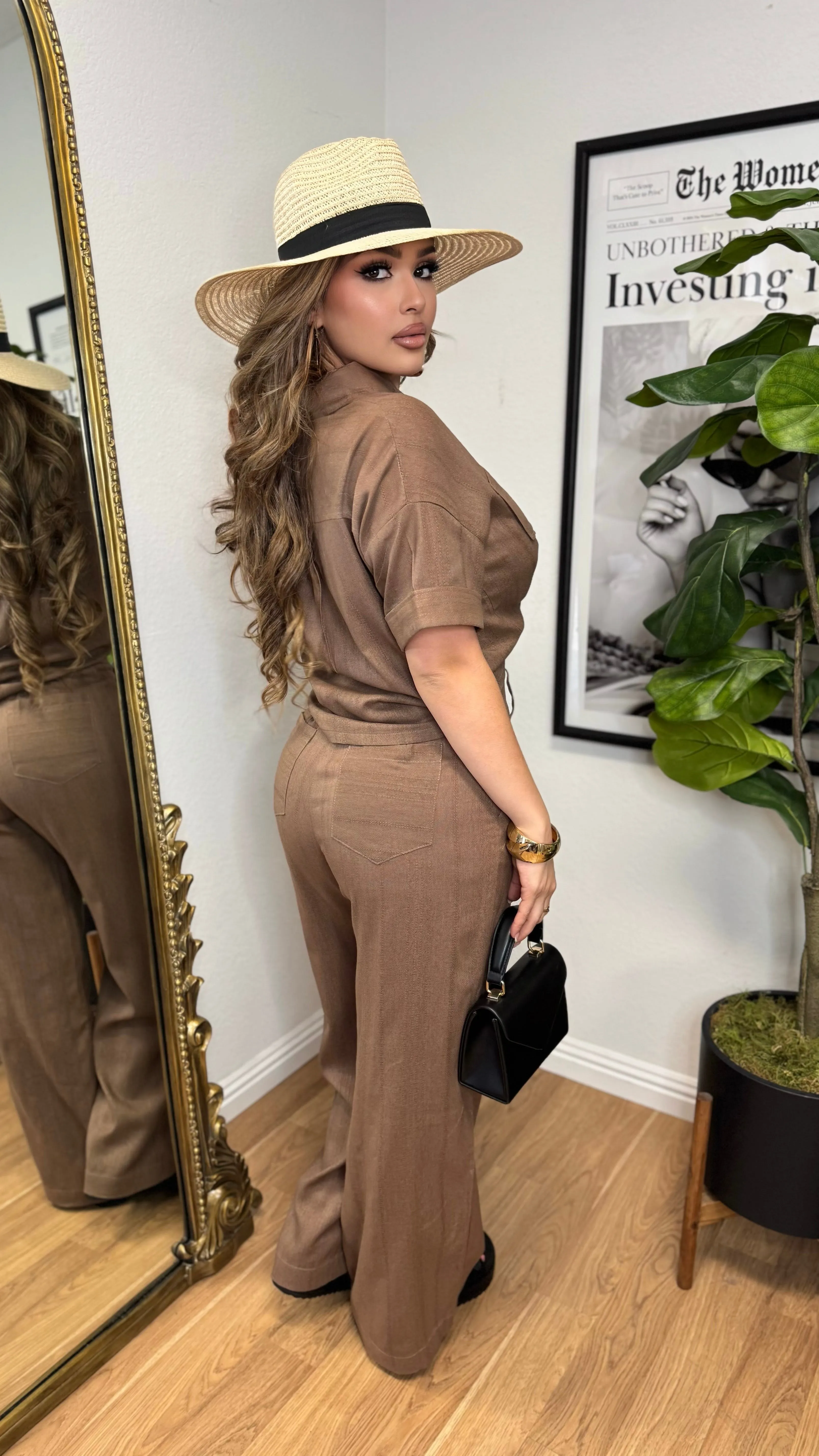 Modern Linen 2PC Pant Set (Brown) sold by Lavish Couture Fashion product image thumbnail 5