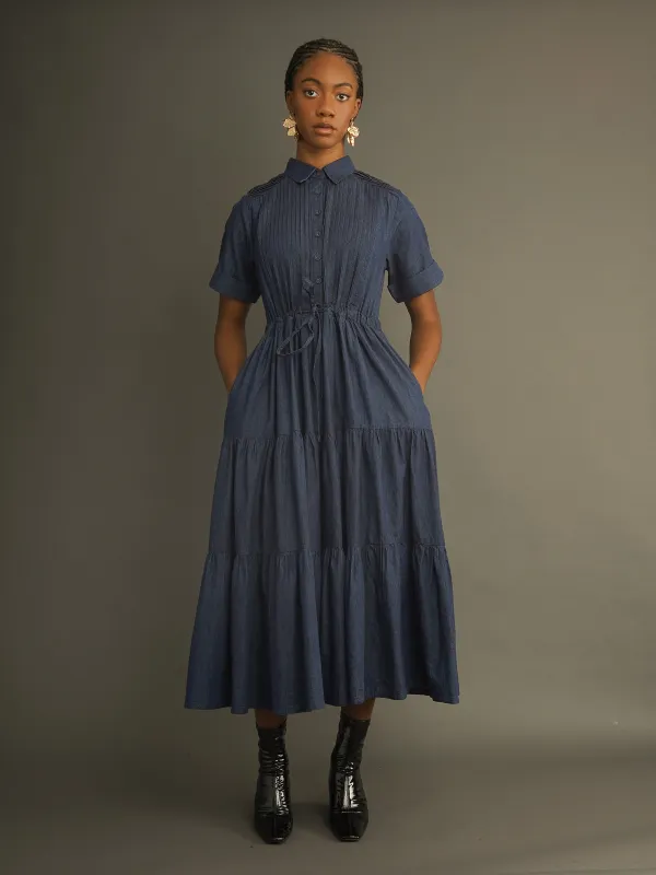 The Andrea Dress — Indigo Cotton Midi Dress sold by Kemi Telford