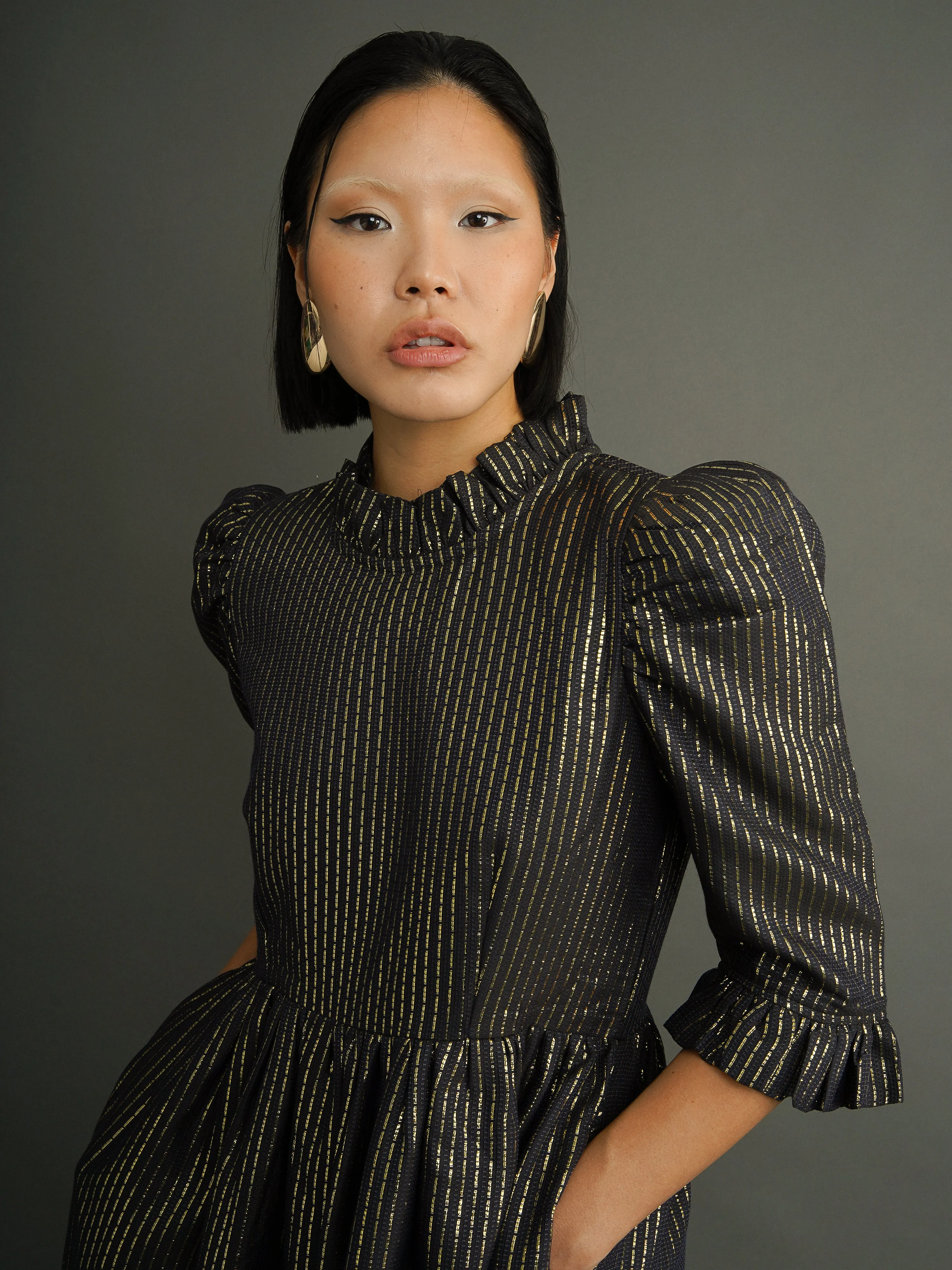 Black Textured Jacquard Greta Dress sold by Kemi Telford product image thumbnail 3