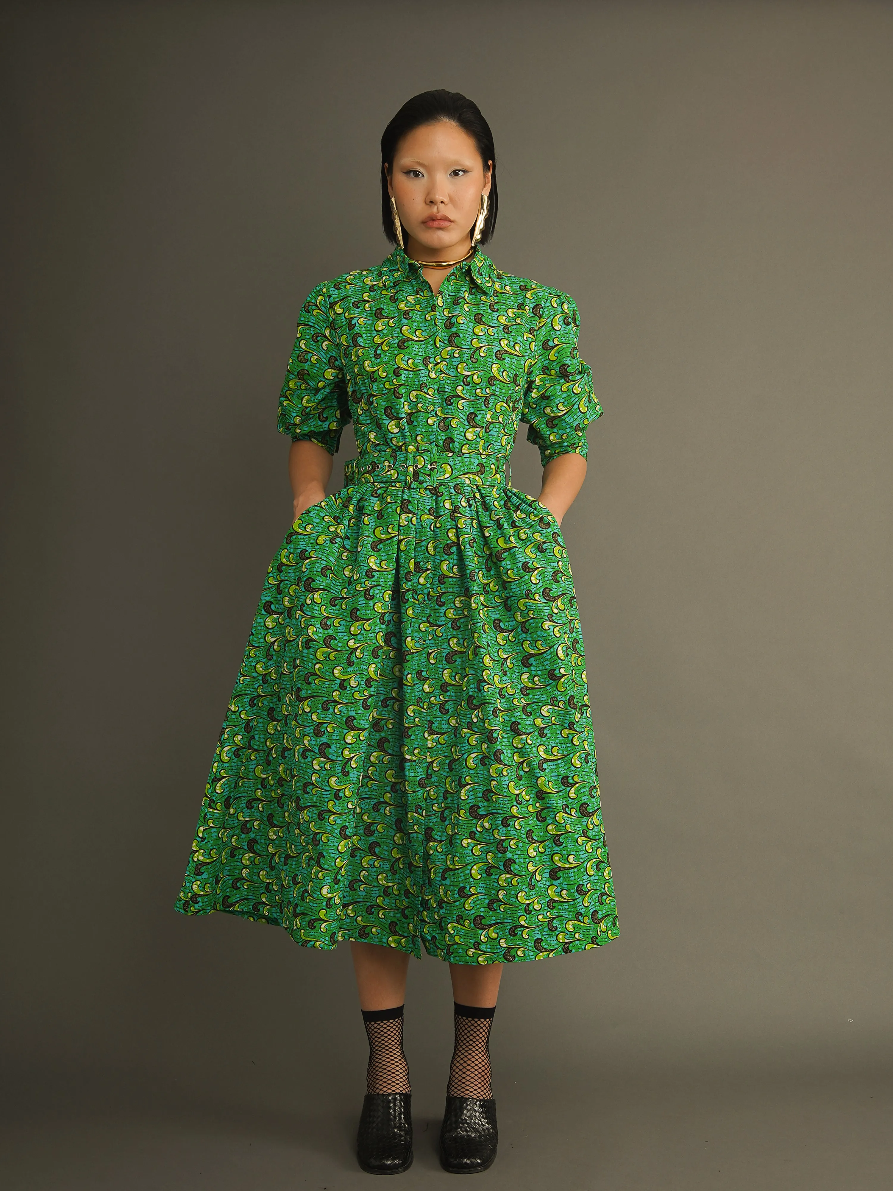 Shade Forest Shirt Dress - Green Print in Beautiful Cotton sold by Kemi Telford