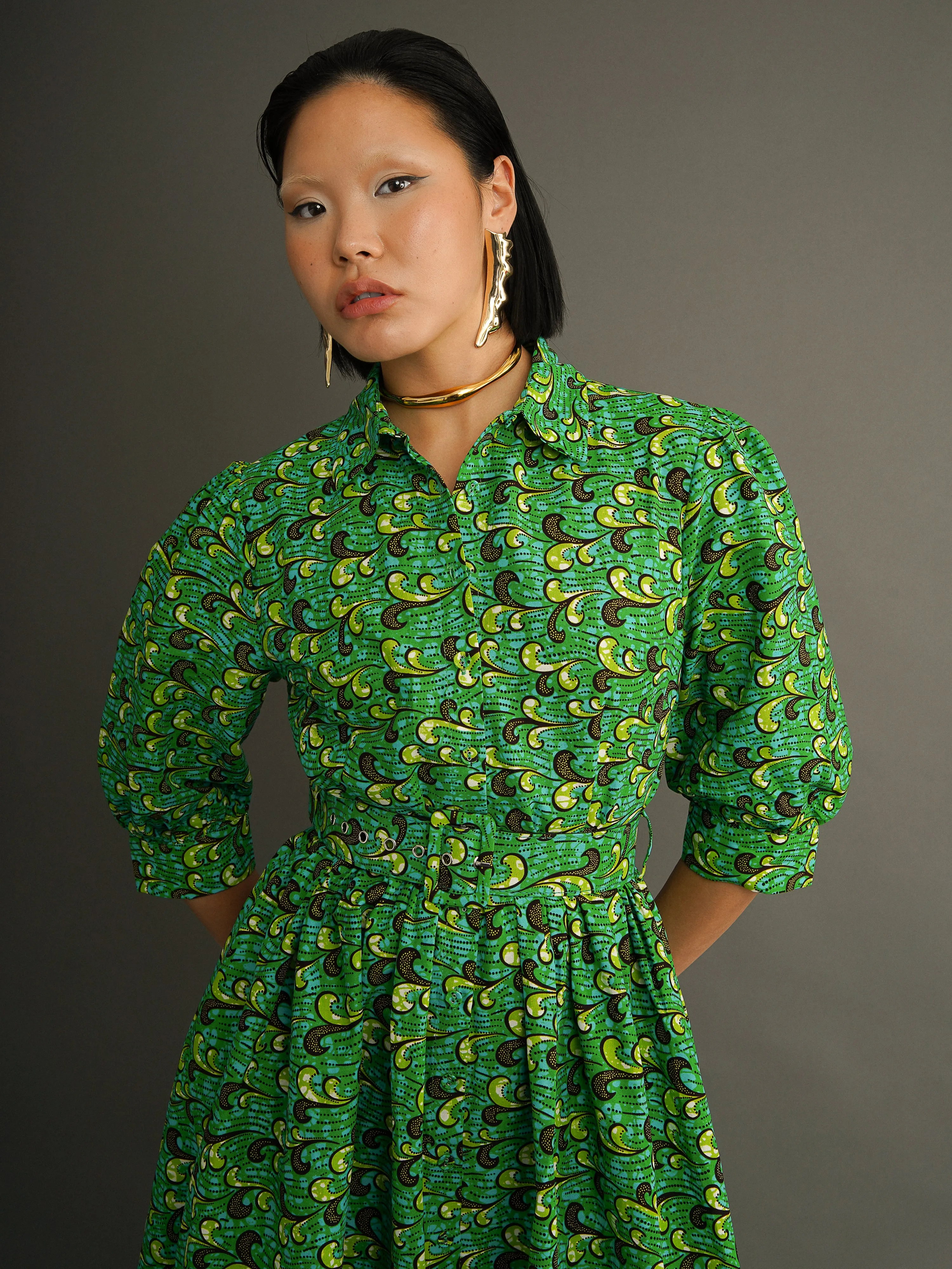 Shade Forest Shirt Dress - Green Print in Beautiful Cotton sold by Kemi Telford product image thumbnail 3