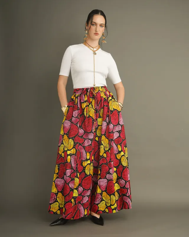 The Ireti Pants – Bold Dutch Wax Wide-Leg Cotton trousers sold by Kemi Telford