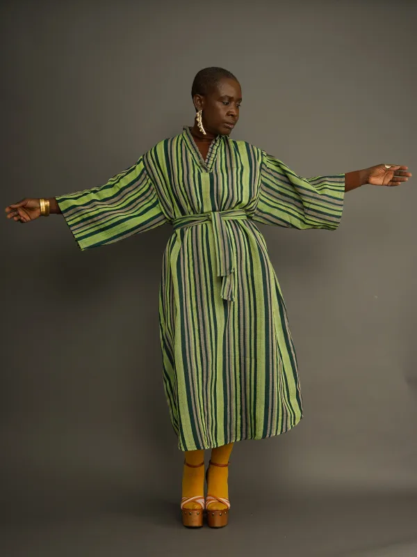 Molade Green Aso-Oke Dress – Handwoven Nigerian Statement Piece sold by Kemi Telford