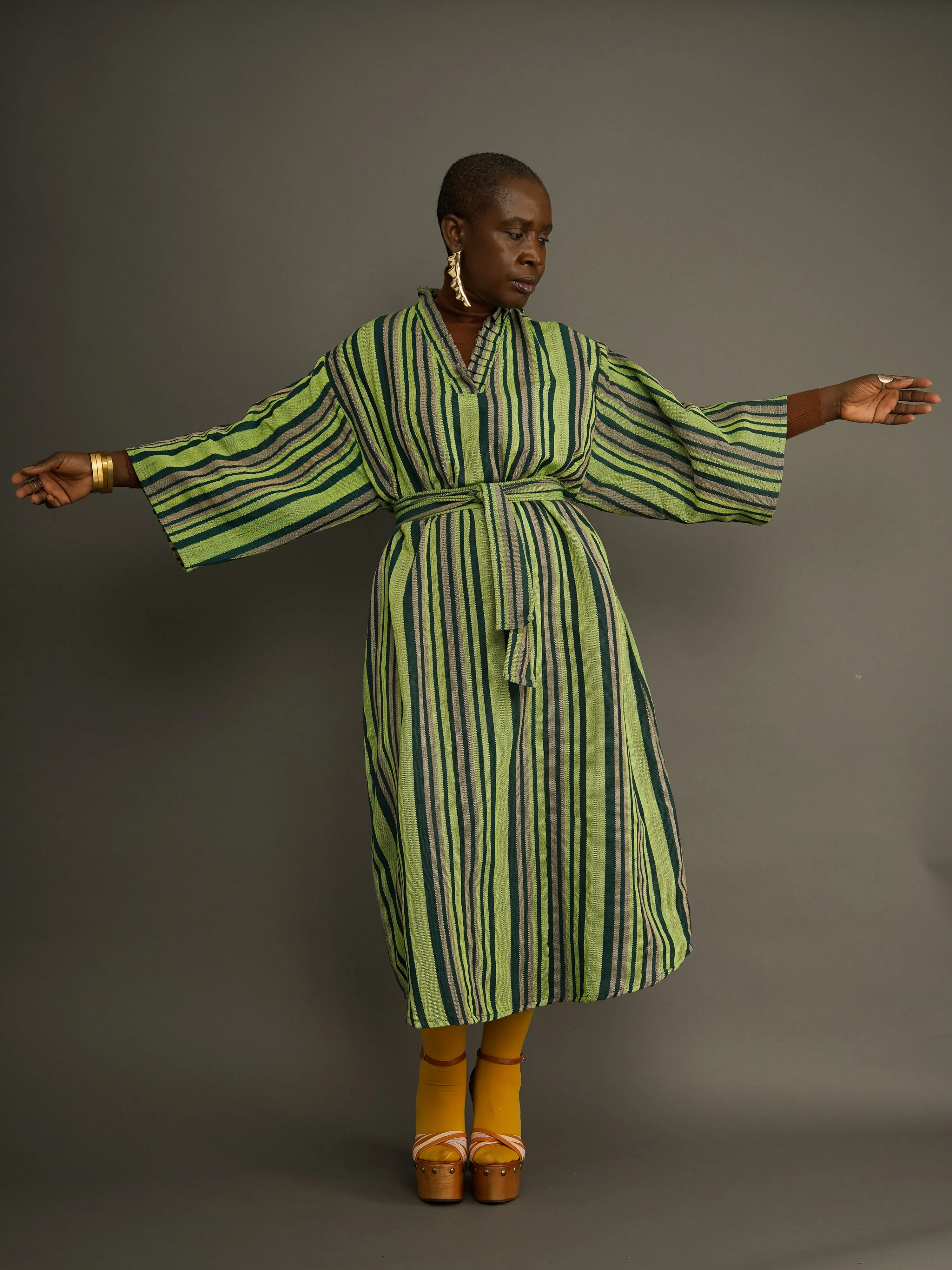 Molade Green Aso-Oke Dress – Handwoven Nigerian Statement Piece sold by Kemi Telford
