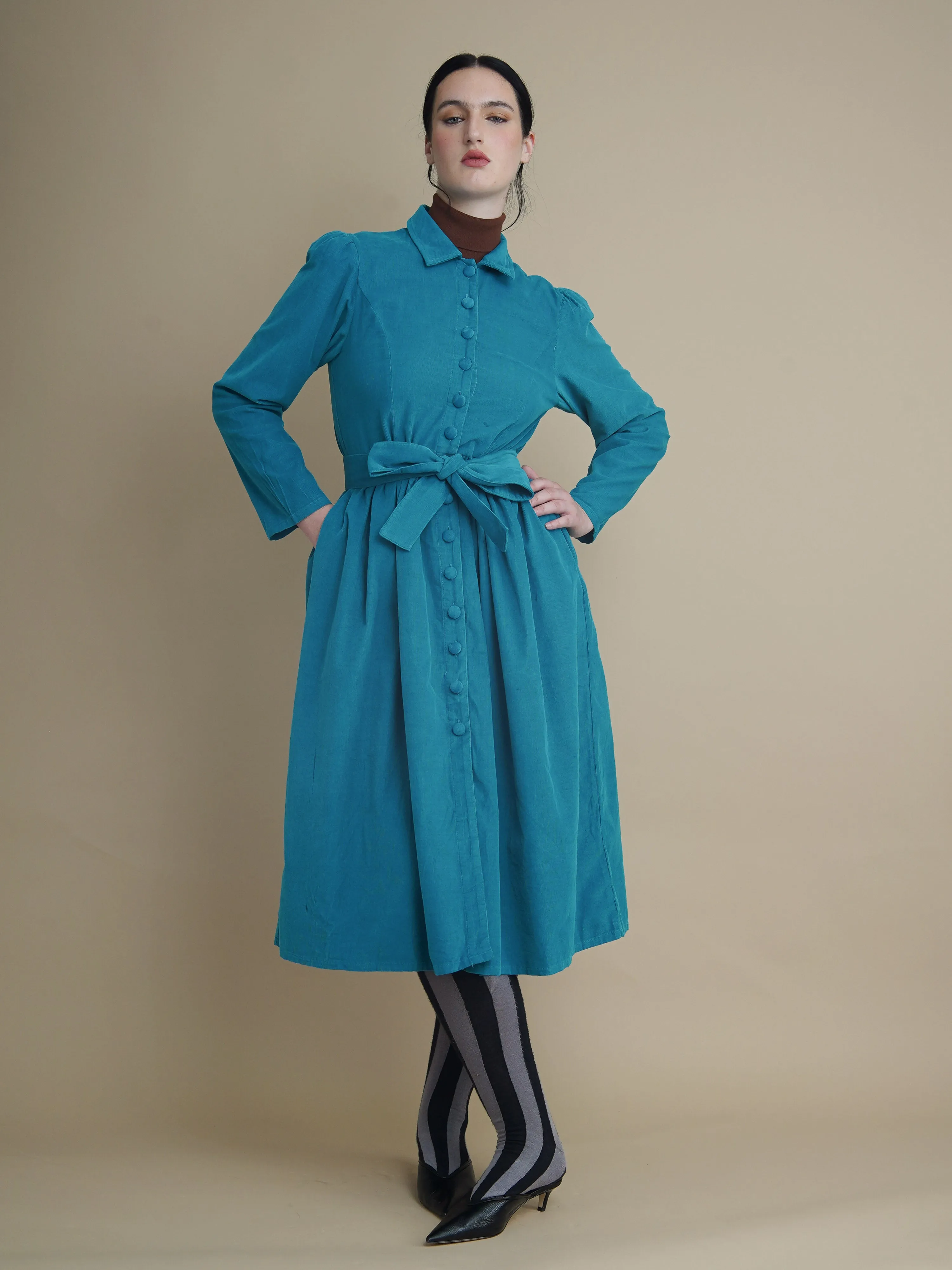 Peju Turquoise Needlecord Shirt Dress sold by Kemi Telford
