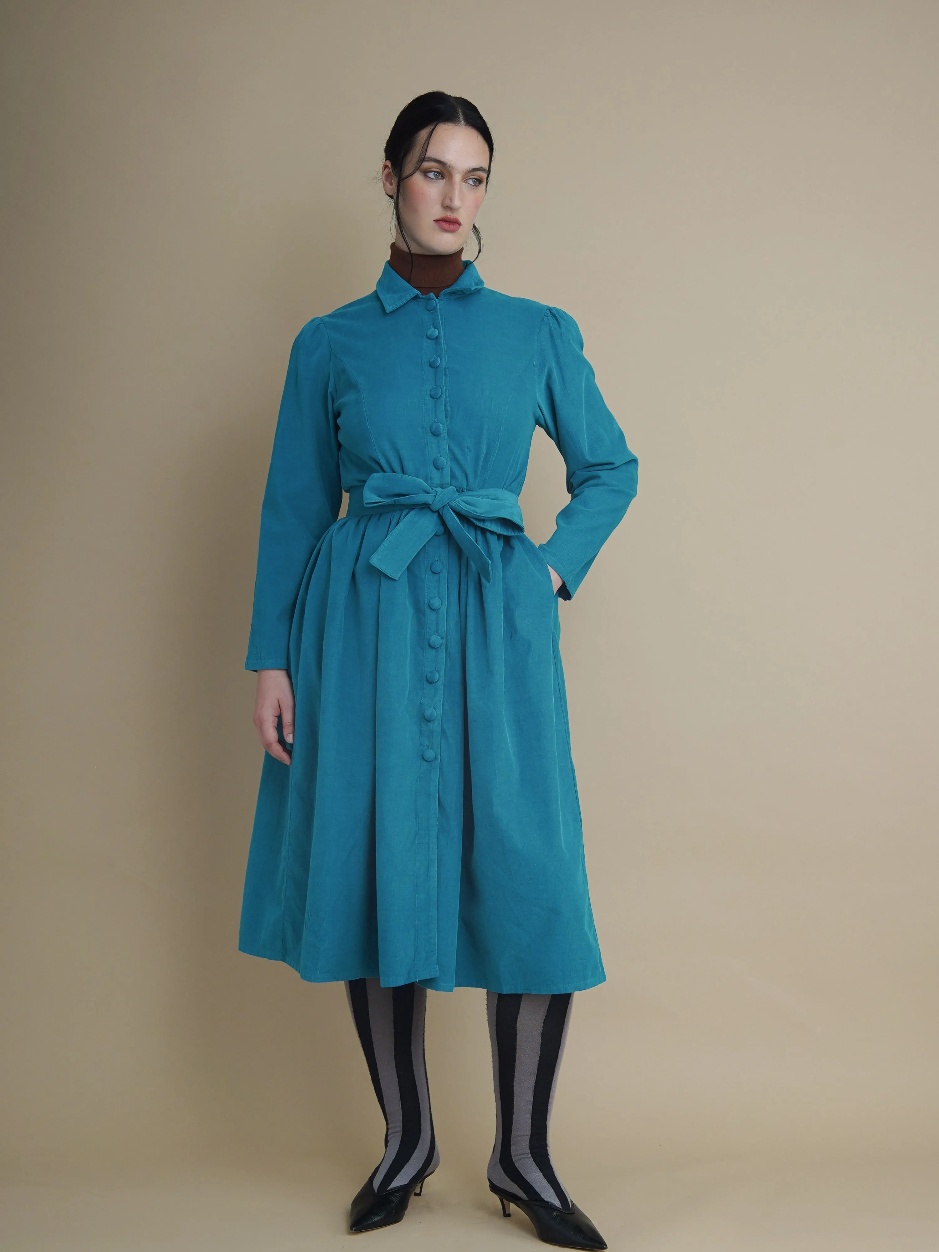 Peju Turquoise Needlecord Shirt Dress sold by Kemi Telford product image thumbnail 4
