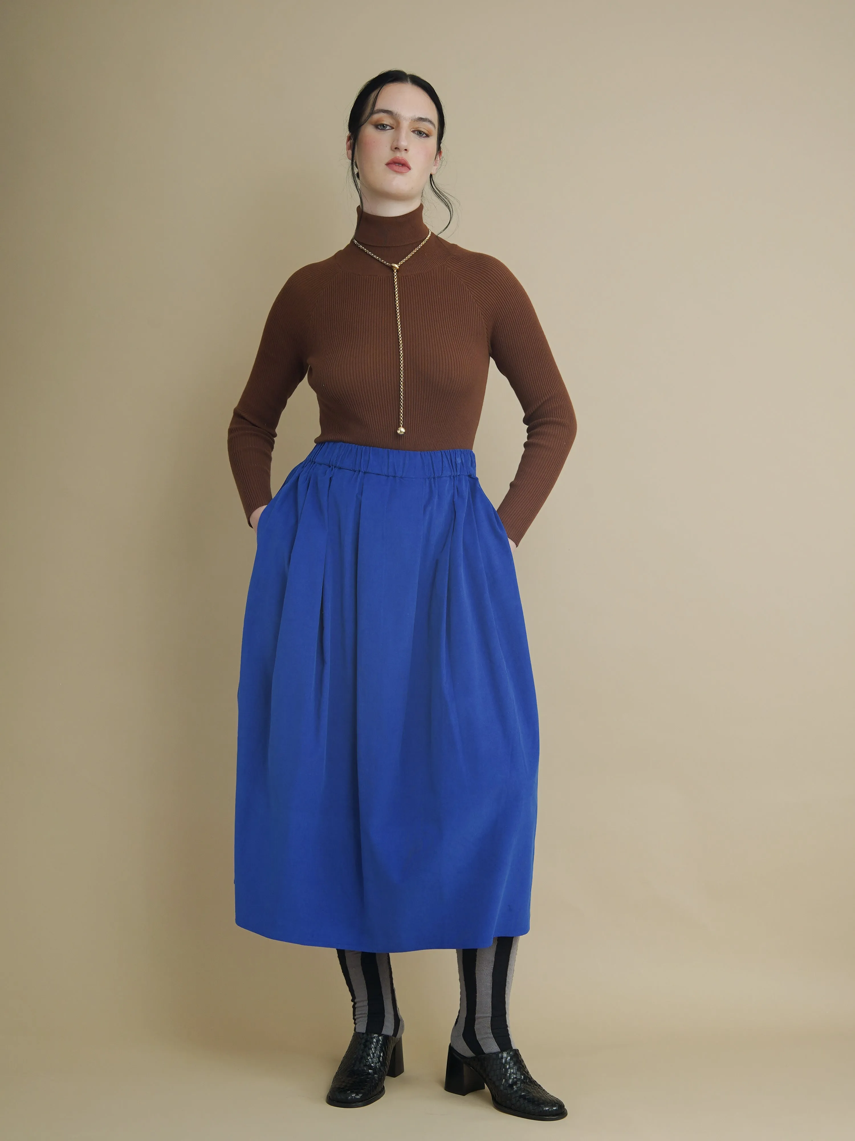 Peju Blue Midi Corduroy Skirt sold by Kemi Telford