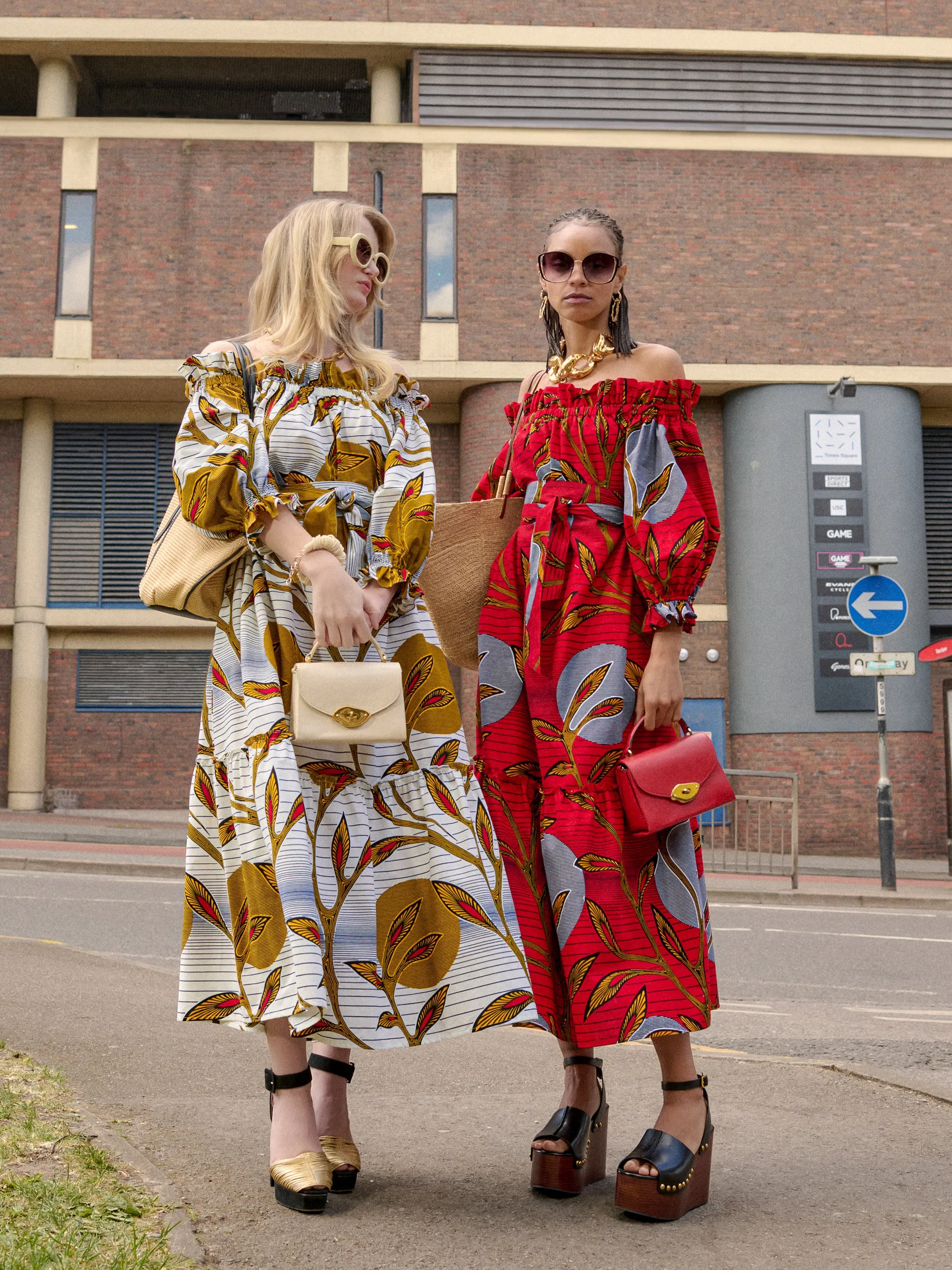 Efe Red Off-Shoulder Dress in Dutch Wax Print sold by Kemi Telford product image thumbnail 2