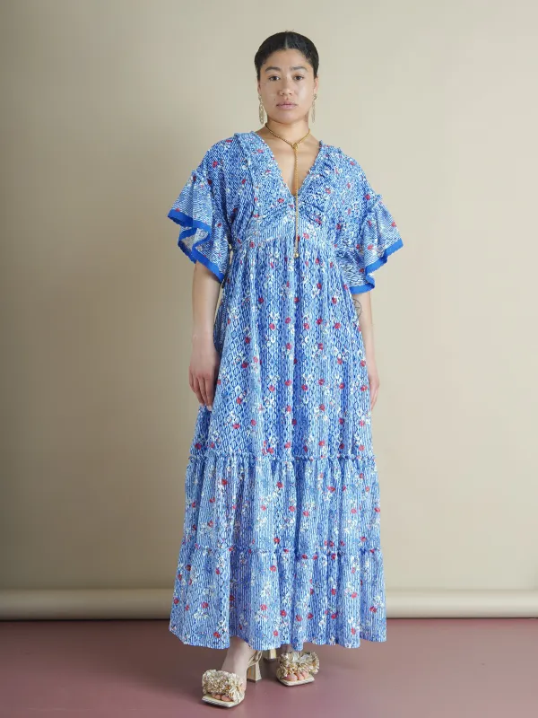Eshe Lace Dress in Blue Floral sold by Kemi Telford