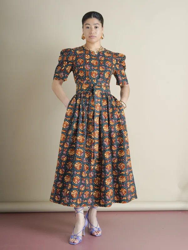 Amina Dress in Sunburst Dutch Wax sold by Kemi Telford