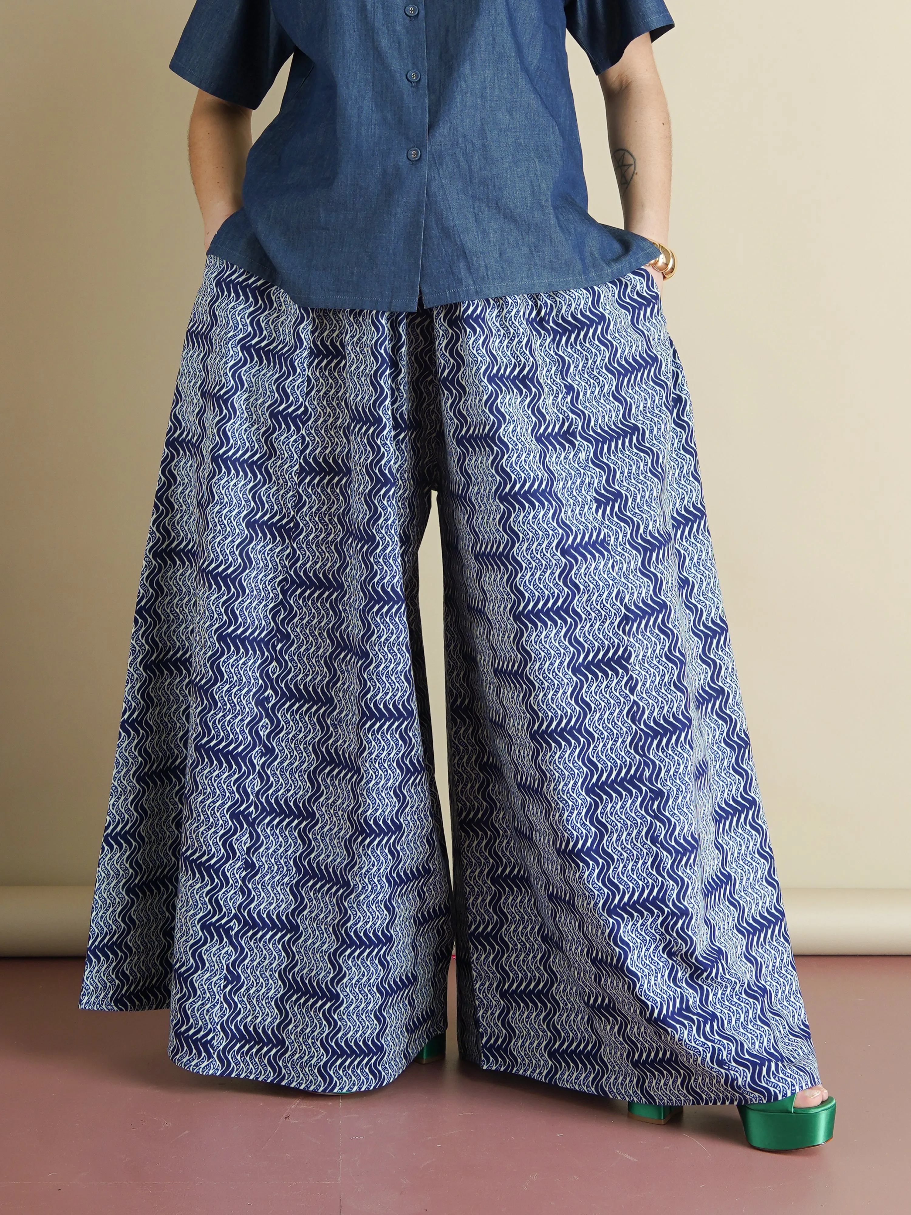 The Ayo Pants – Wave Print Wide-Leg Cotton Palazzo Pants sold by Kemi Telford product image thumbnail 2