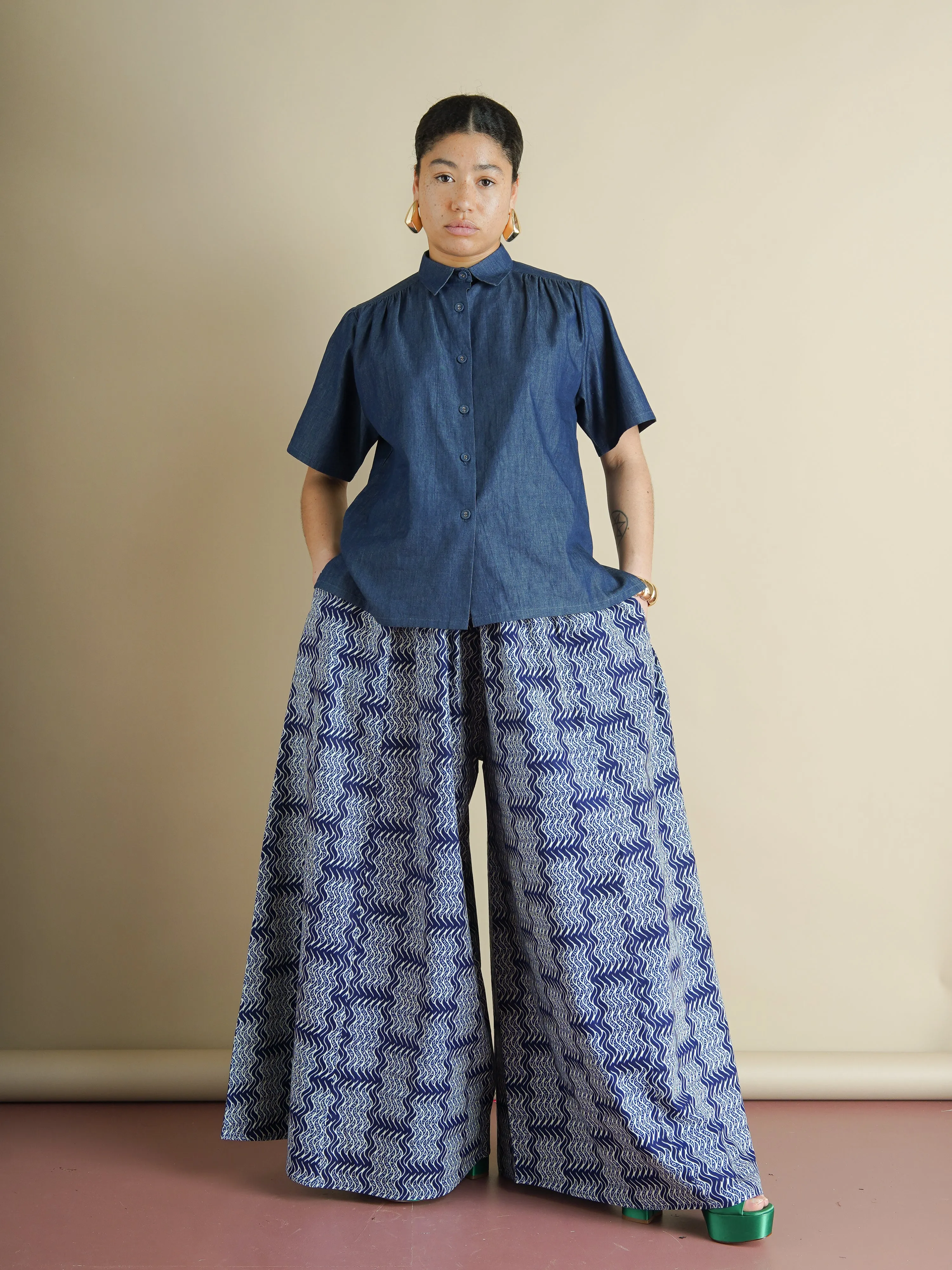 The Ayo Pants – Wave Print Wide-Leg Cotton Palazzo Pants sold by Kemi Telford product image thumbnail 3