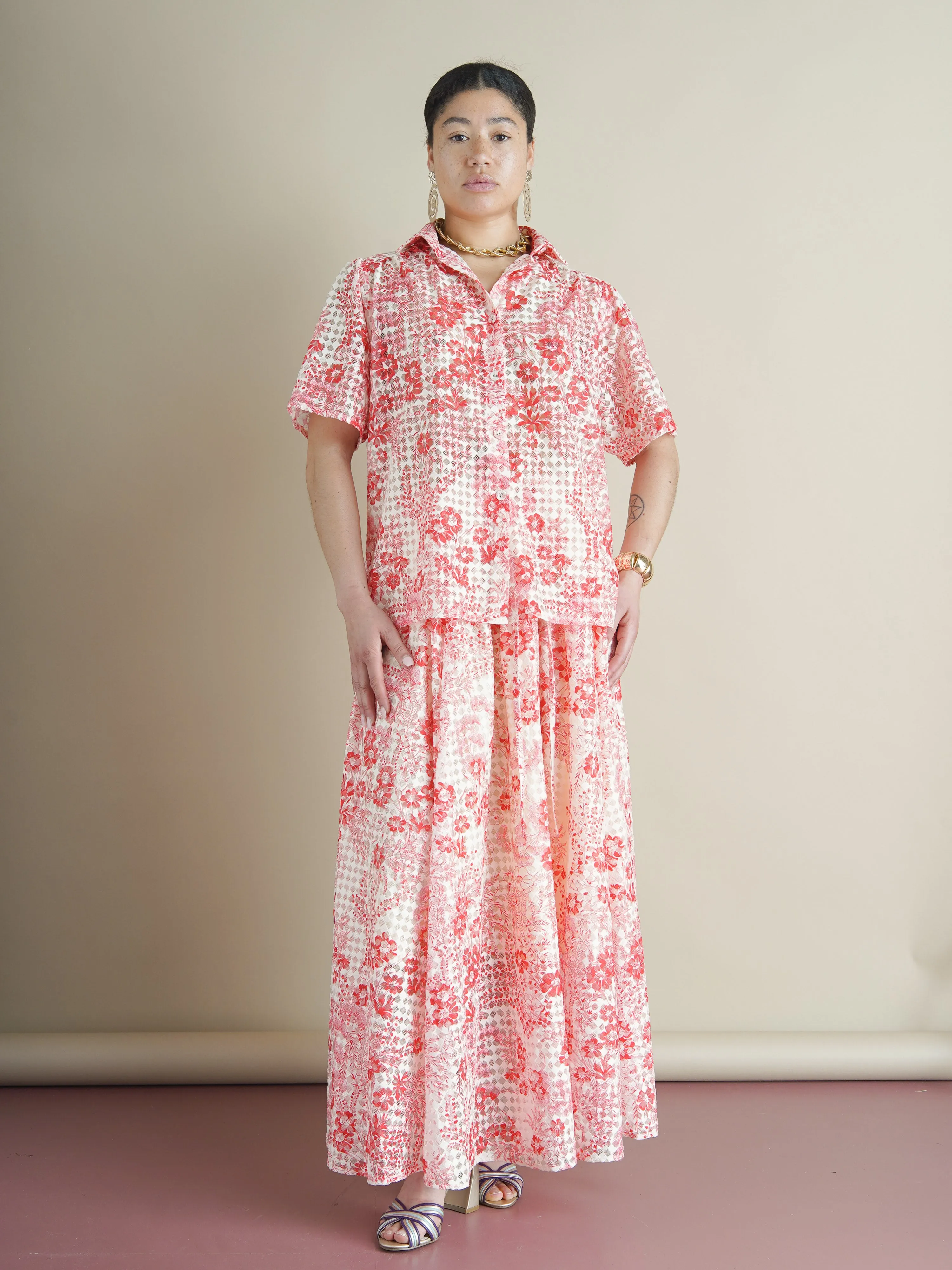 The Eshe Lace Shirt – Red Pink Floral sold by Kemi Telford product image thumbnail 4