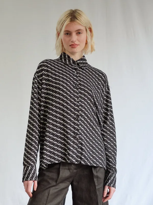 Memory Boy Shirt – Black & White Abstract Print in Viscose sold by Kemi Telford