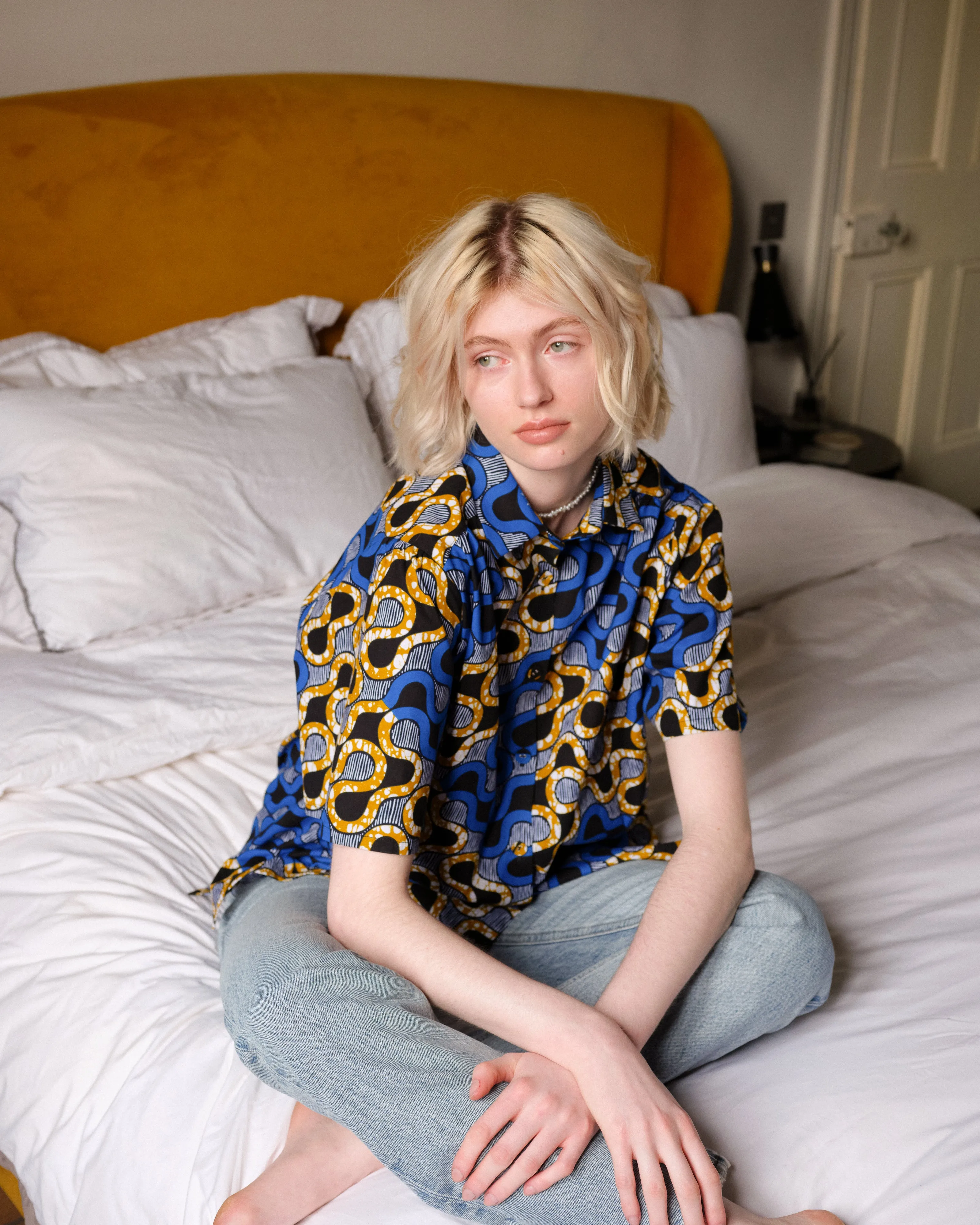 The Ori Shirt – Blue Wax Print Short Sleeve Button Shirt sold by Kemi Telford product image thumbnail 3
