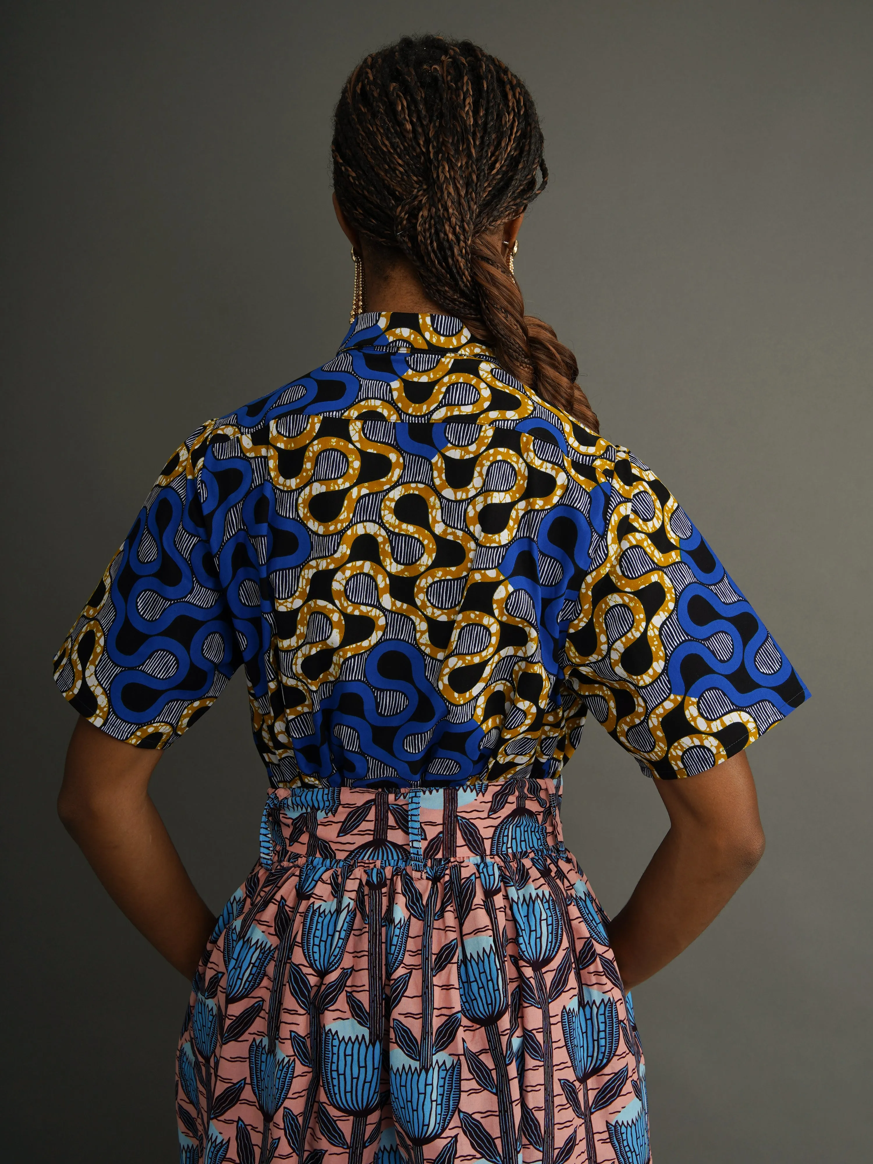 The Ori Shirt – Blue Wax Print Short Sleeve Button Shirt sold by Kemi Telford product image thumbnail 5