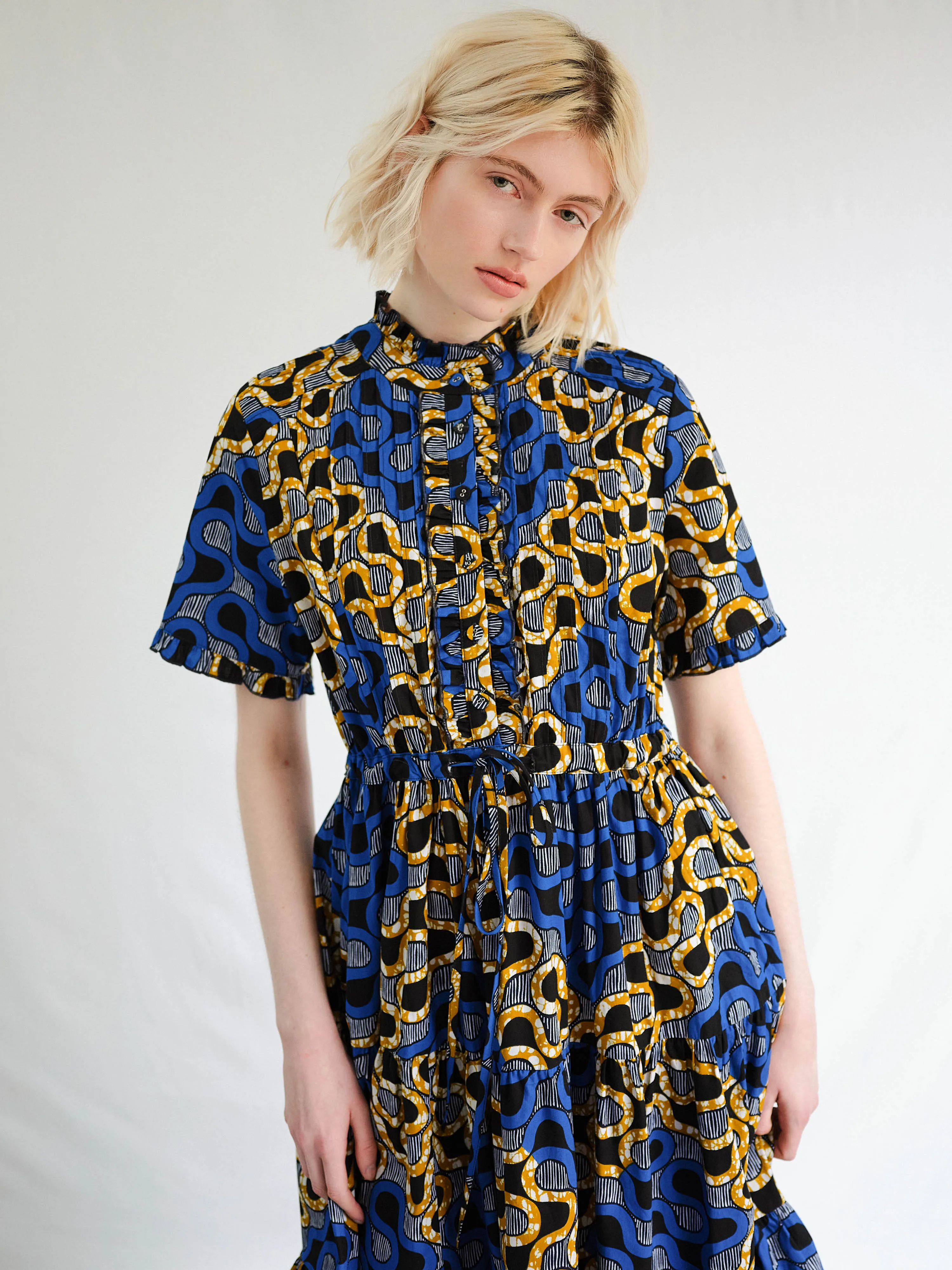 The Ori Dress – Bold Blue Wax Print with Pintuck Detail sold by Kemi Telford product image thumbnail 3