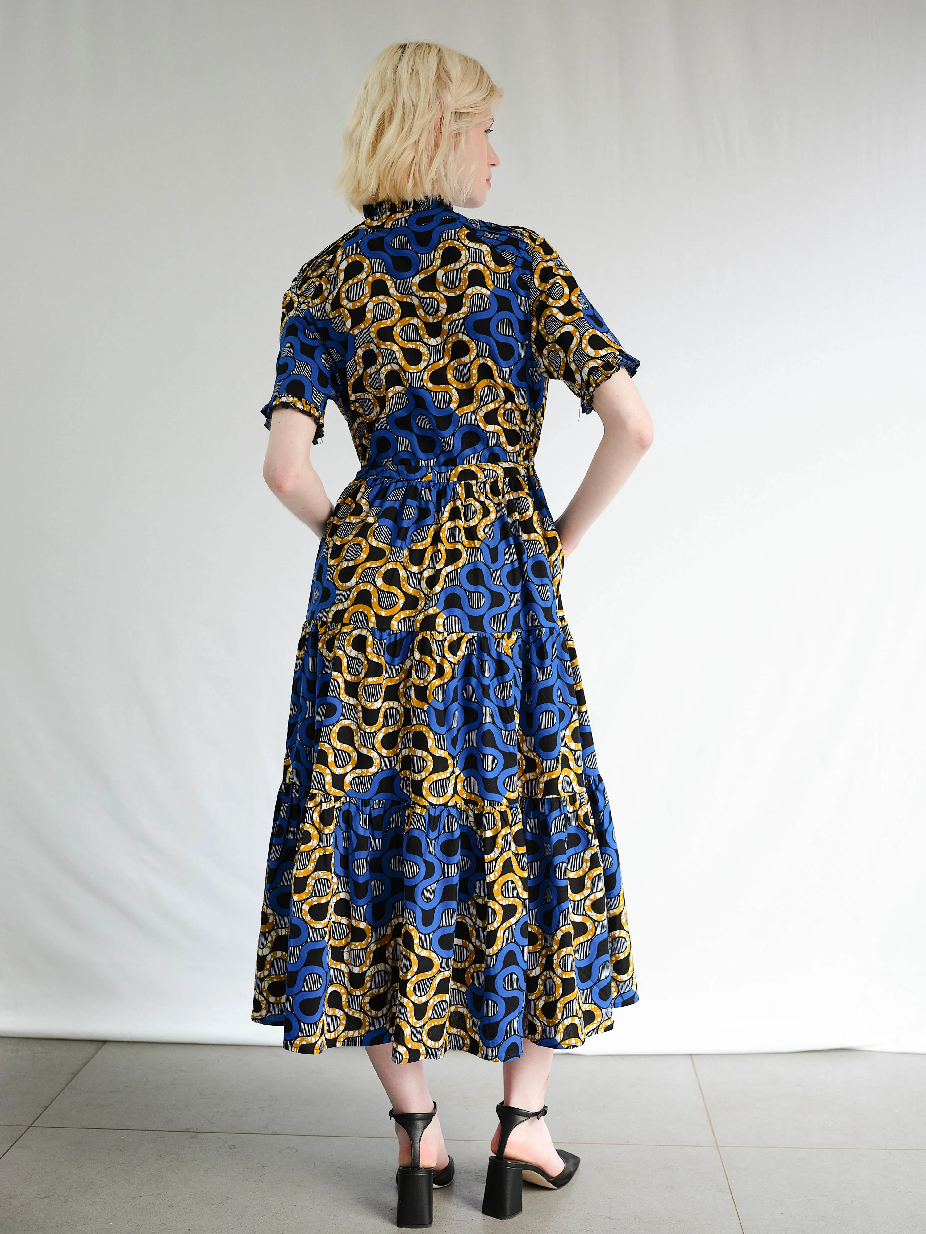 The Ori Dress – Bold Blue Wax Print with Pintuck Detail sold by Kemi Telford product image thumbnail 5