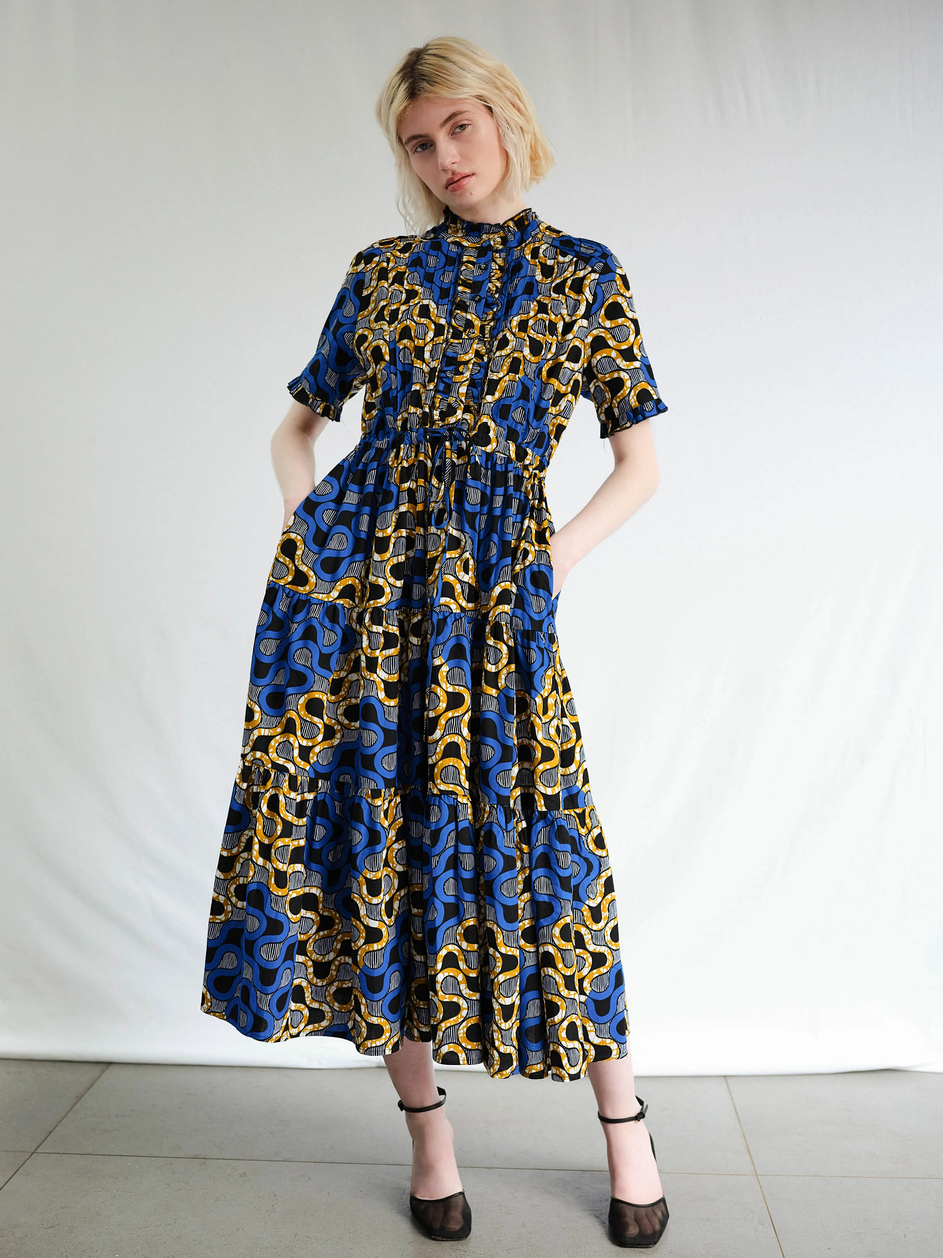 The Ori Dress – Bold Blue Wax Print with Pintuck Detail sold by Kemi Telford product image thumbnail 2