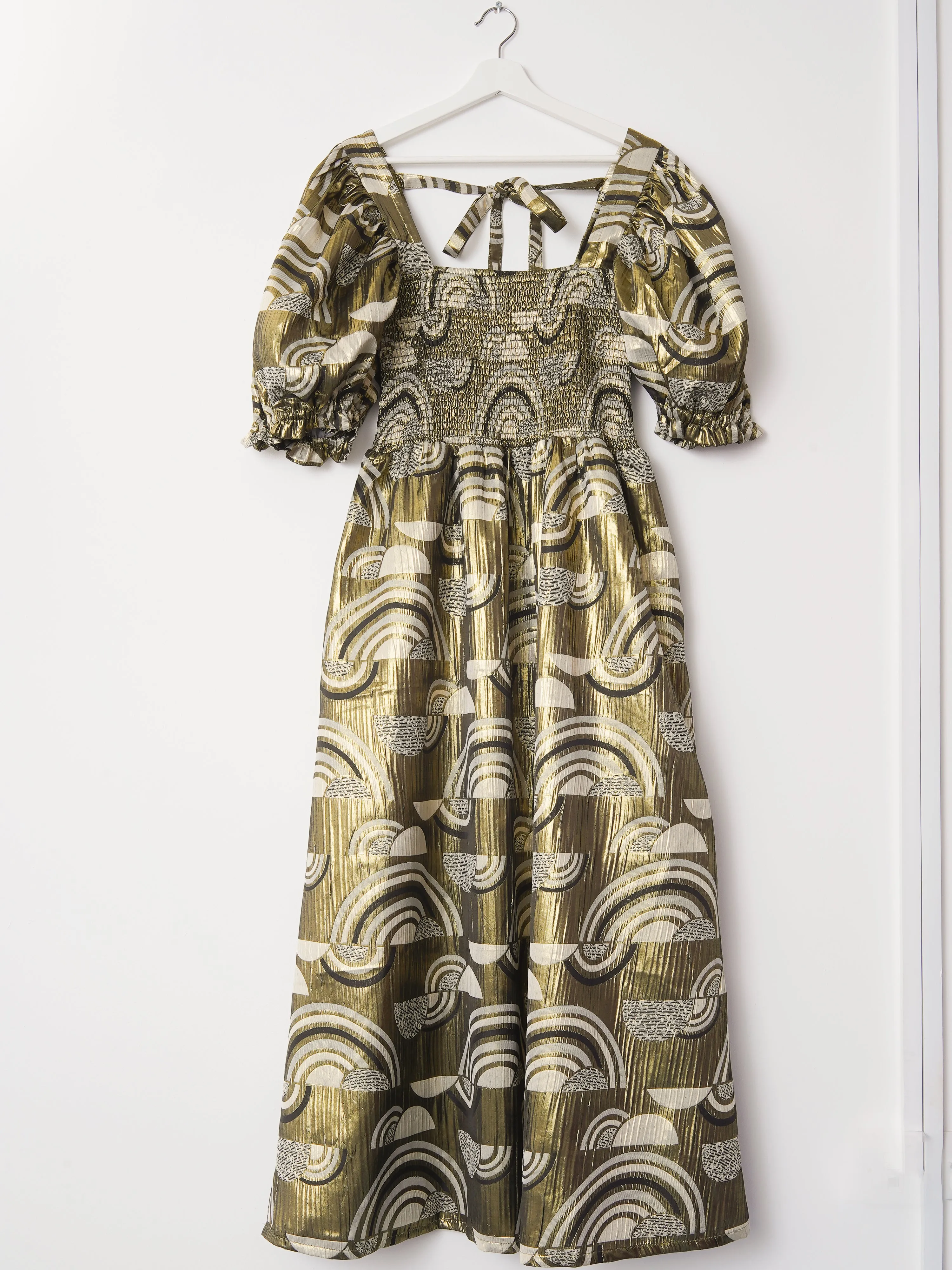 Oba Statement Gold Maxi Dress – Metallic Print, Smocked Bodice sold by Kemi Telford product image thumbnail 3