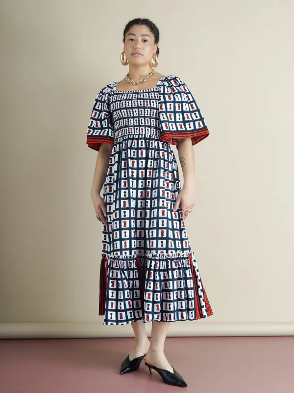 Grace Smocked Dress - Bold Wax Print Cotton Midi sold by Kemi Telford