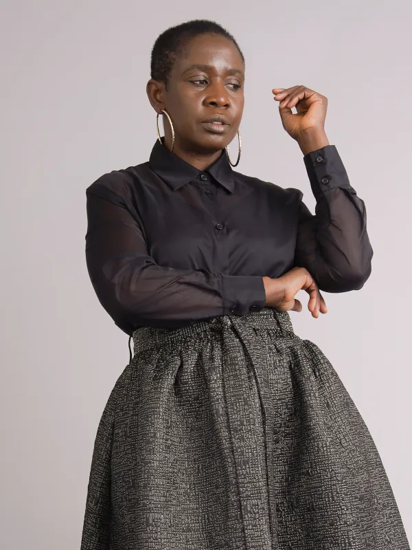 Oluwa Sheer Shirt – Black Chiffon made by Kemi Telford