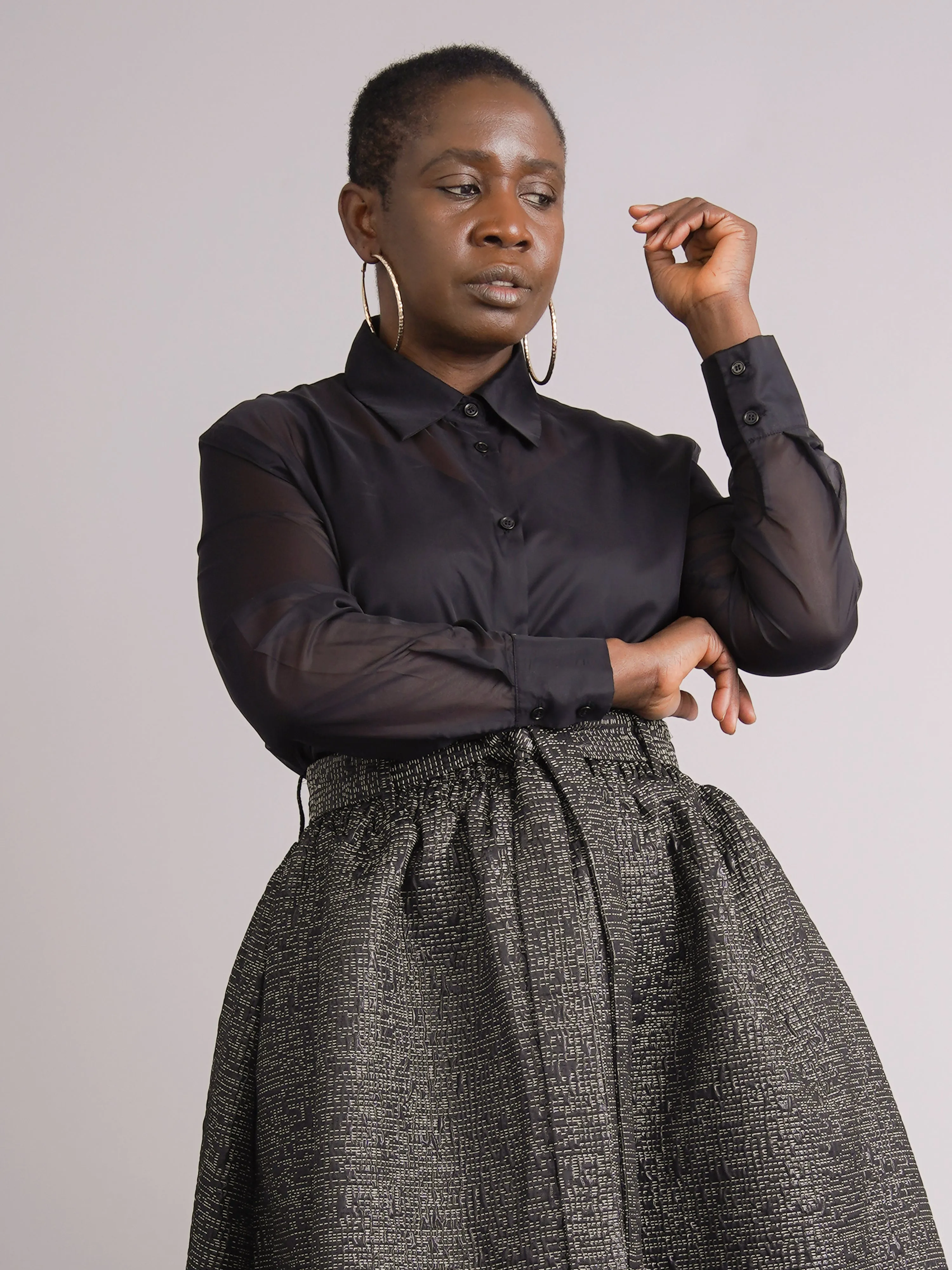 Oluwa Sheer Shirt – Black Chiffon sold by Kemi Telford