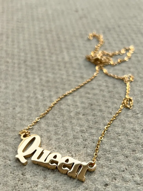 The Queen Necklace – Gold-Plated Name Pendant for Everyday Wear sold by Kemi Telford