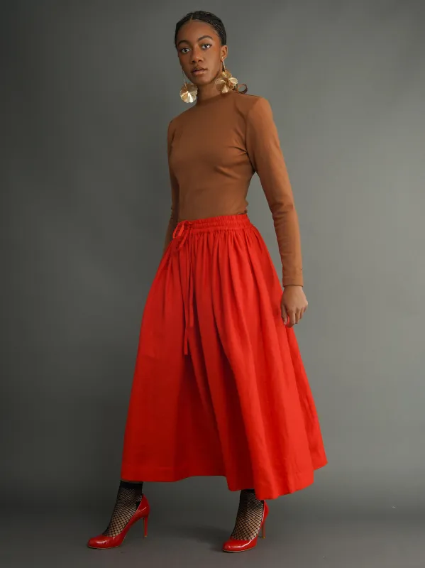 Amina Linen Full Gathered Skirt – Midi Skirt with Drawstring & Pockets sold by Kemi Telford