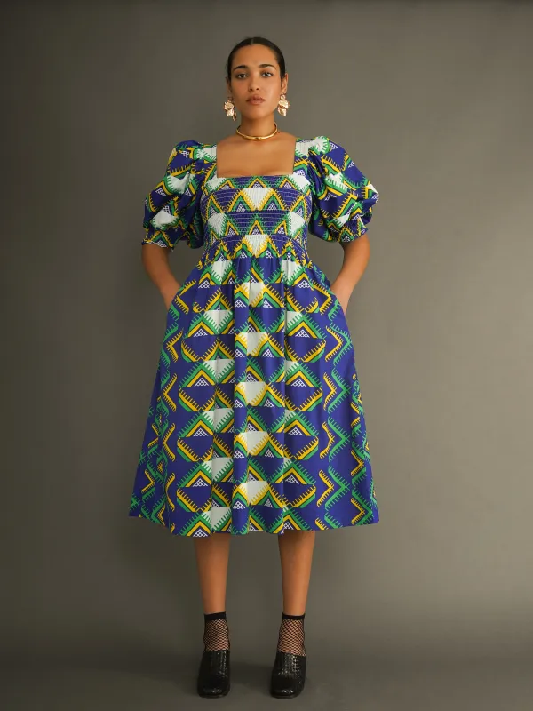 Ademola Smocked Midi Dress – Cotton Puff Sleeve Midi sold by Kemi Telford