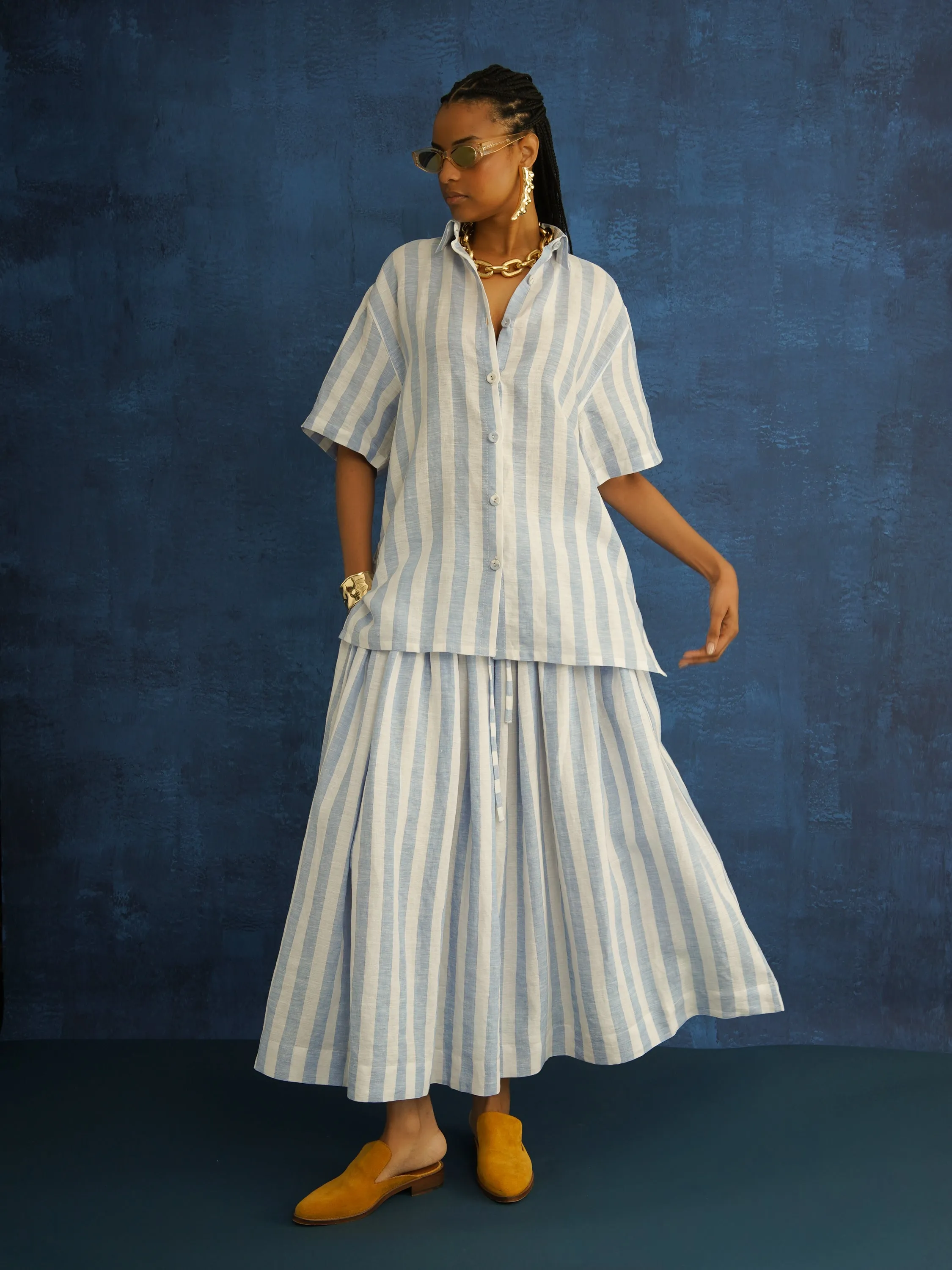 Portofino Stripe Linen Full Skirt sold by Kemi Telford