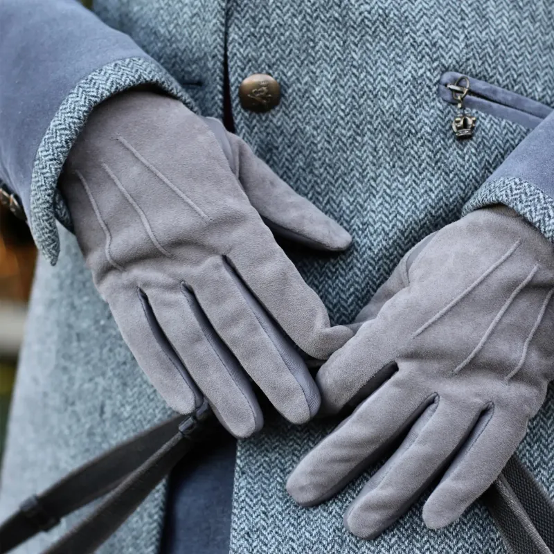Leather & Suede Grey Driving Gloves made by Welligogs