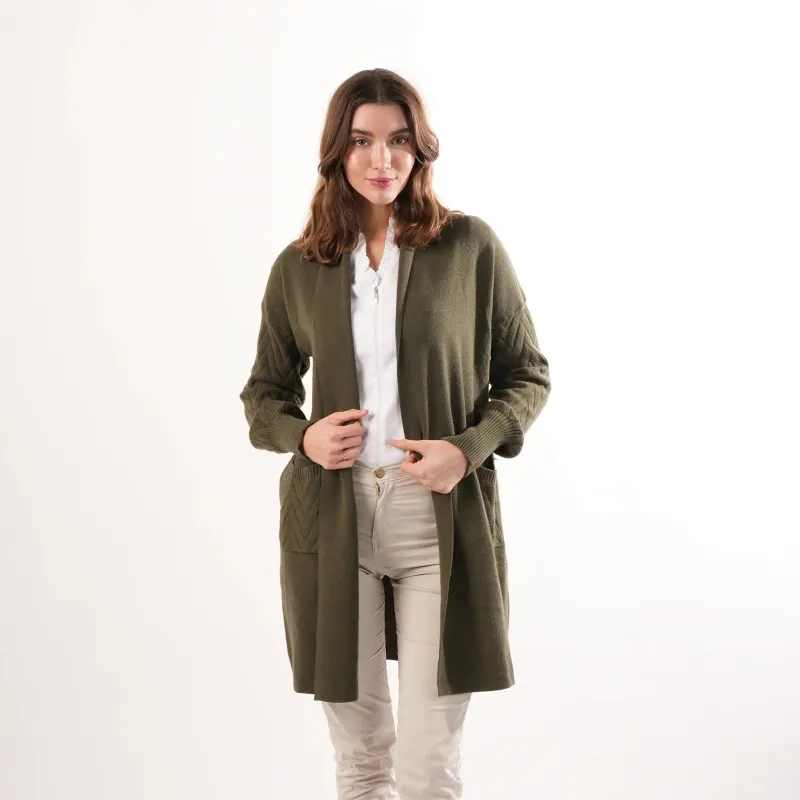 Cable Knit Khaki Cardigan made by Welligogs
